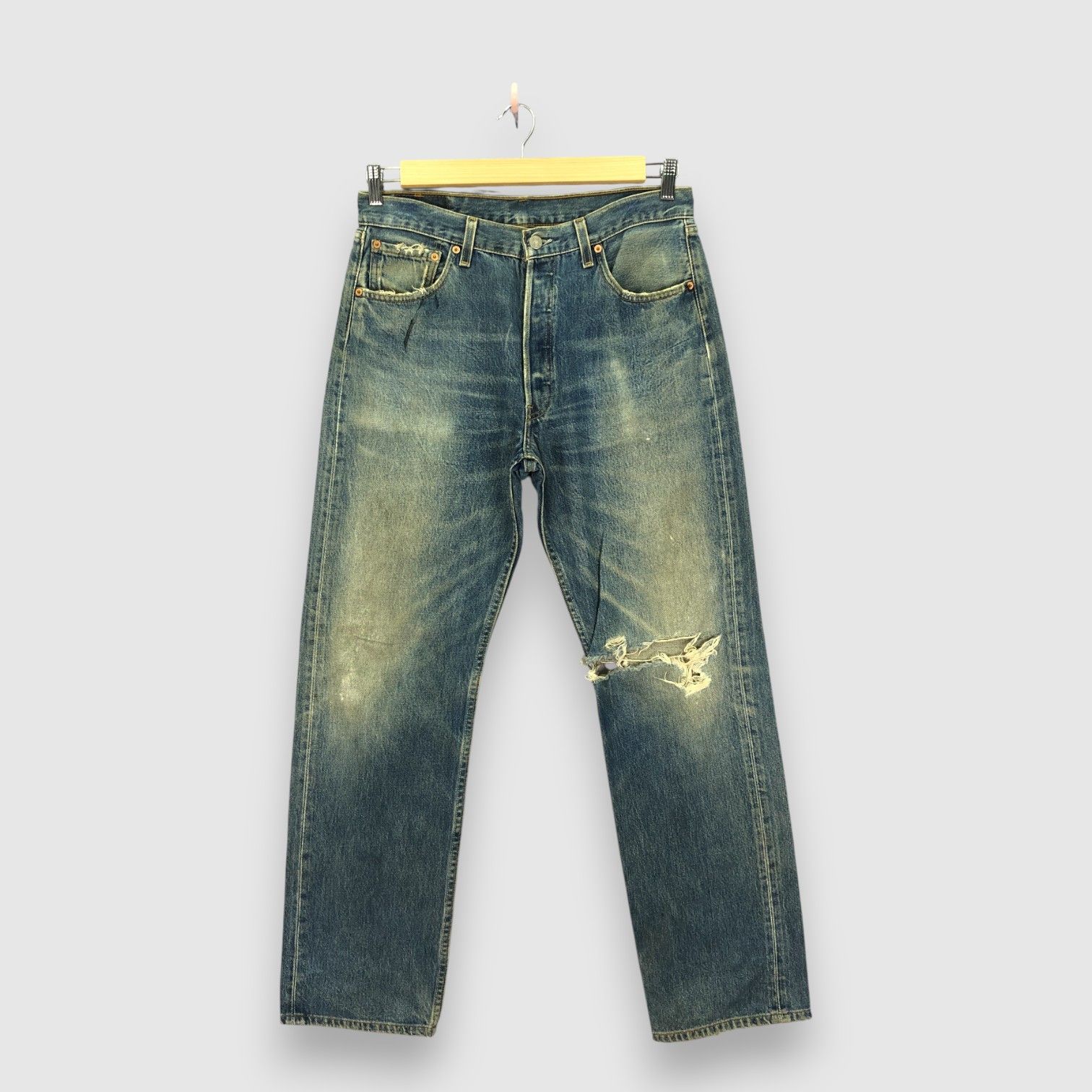 Levi's Vintage 90s Levis Distressed Jeans Levis 501 Mud Dirty Denim Size US 30 / EU 46 - 1 Thumbnail