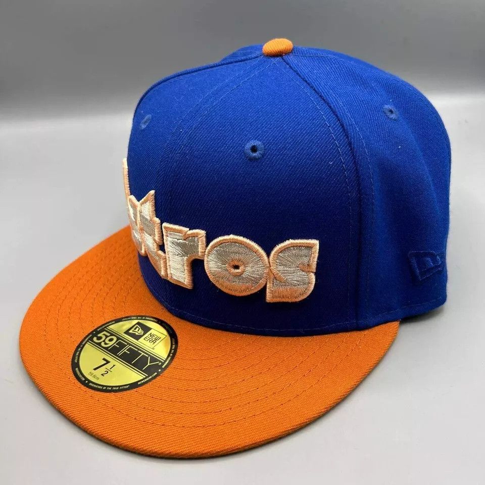 New Era Houston Astros Hat Men 7 1/2 59Fifty New Era MLB Fitted Cap Size ONE SIZE - 4 Thumbnail