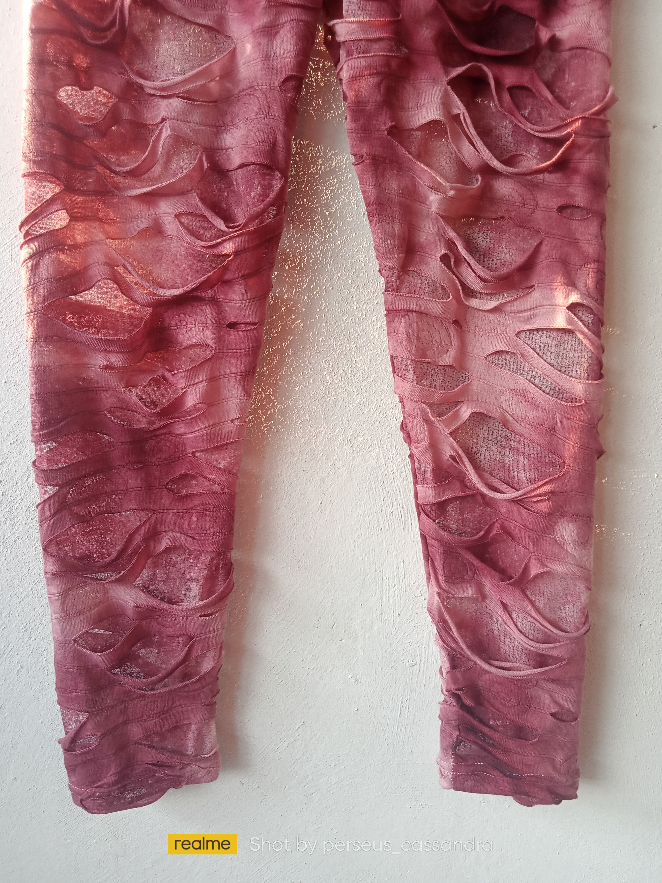 Japanese Brand Distressed Ripped Mesh Legging Pants Size 29" - 3 Thumbnail