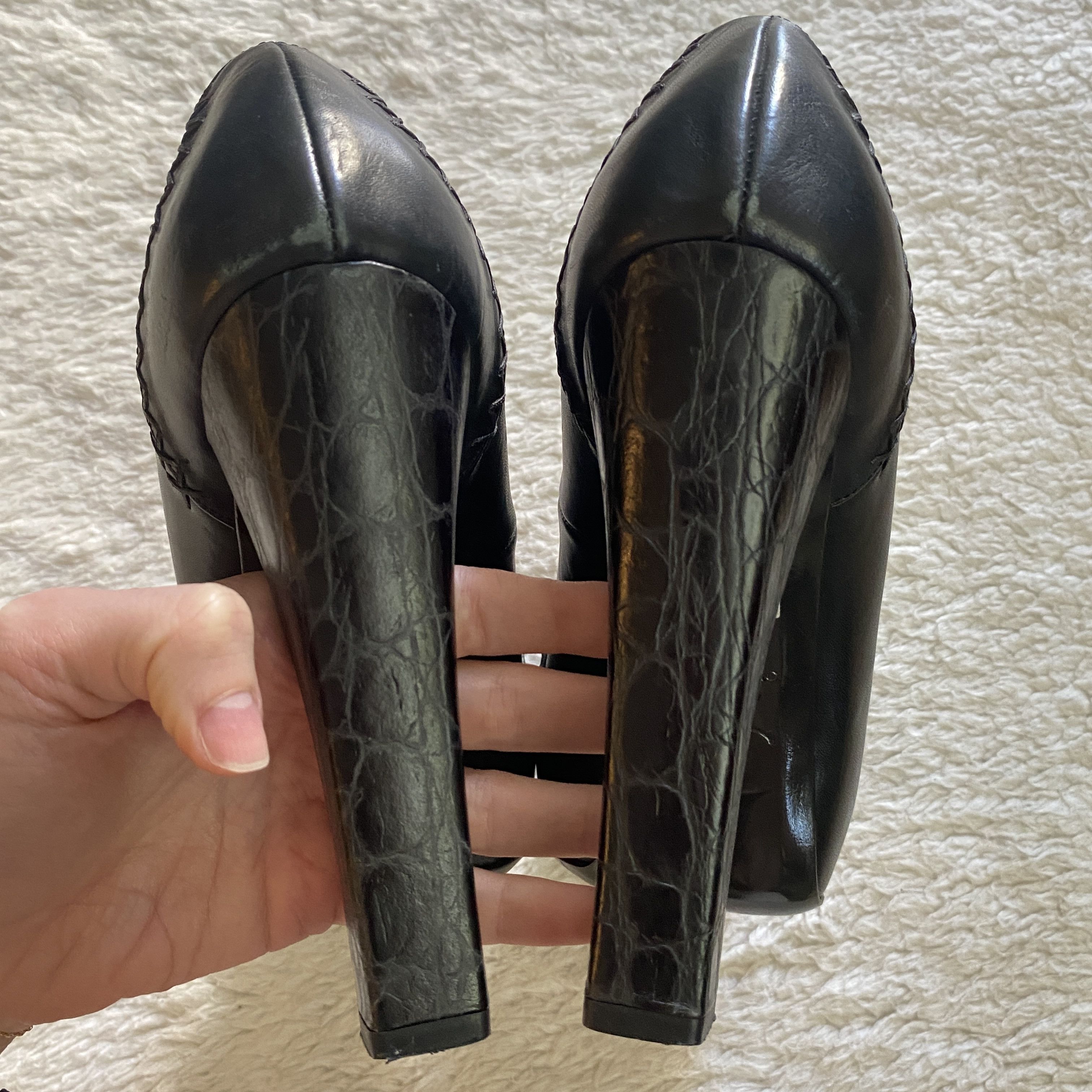 Just Cavalli Vintage JUST CAVALLI Black Leather Platform Heels Size US 8.5 / IT 38.5 - 17 Thumbnail