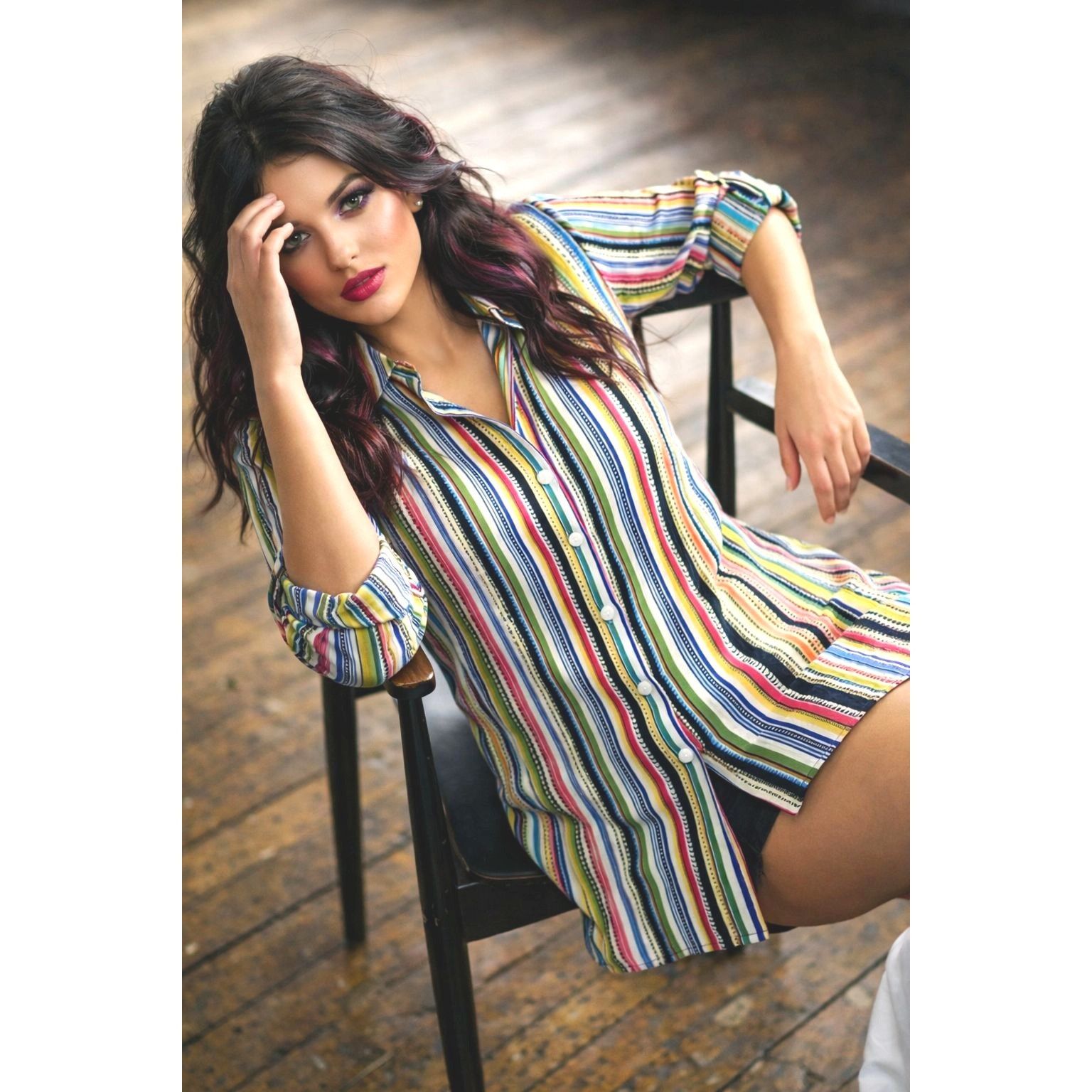 Other Melissa Paige L Multi Color Stripe Shirt Dress Tunic Collar Size L / US 10 / IT 46 - 1 Thumbnail