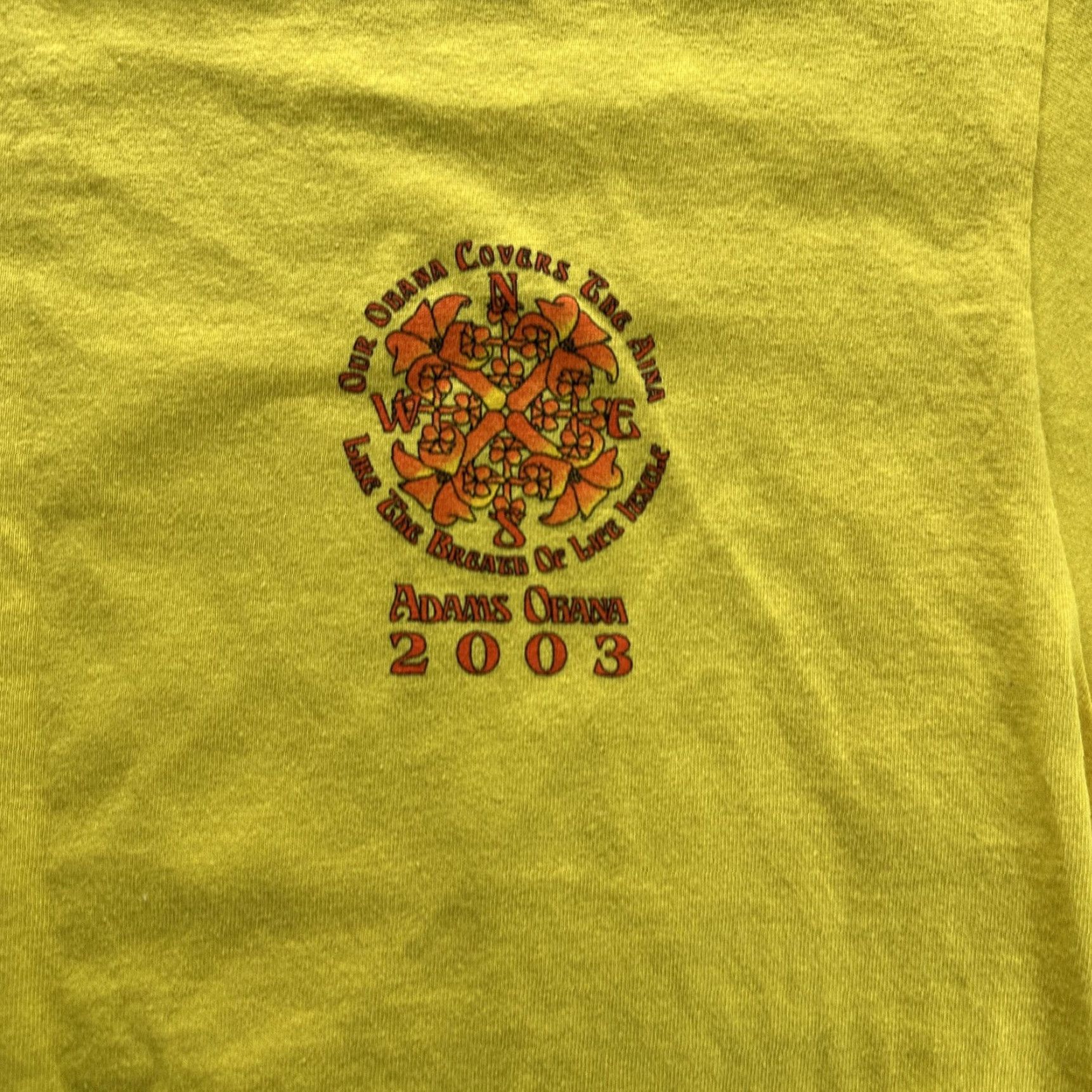 Fruit Of The Loom VINTAGE Adams Ohana Shirt Mens M Yellow Graphic Print 2003 Hawaiian Tee 2000s Crew Neck T-Shirt Size US M / EU 48-50 / 2 - 5 Thumbnail