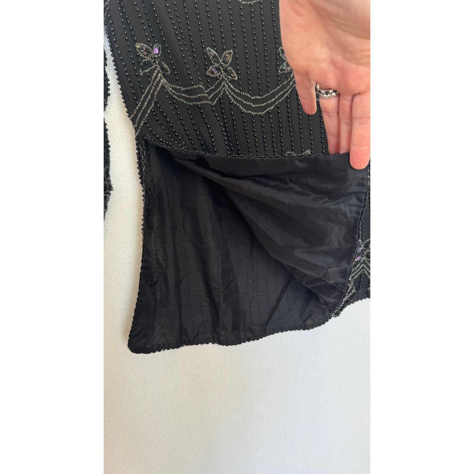 Vintage 1990s Papell Boutique Silk Beaded Sequin Top Black S/M Size S / US 4 / IT 40 - 9 Thumbnail
