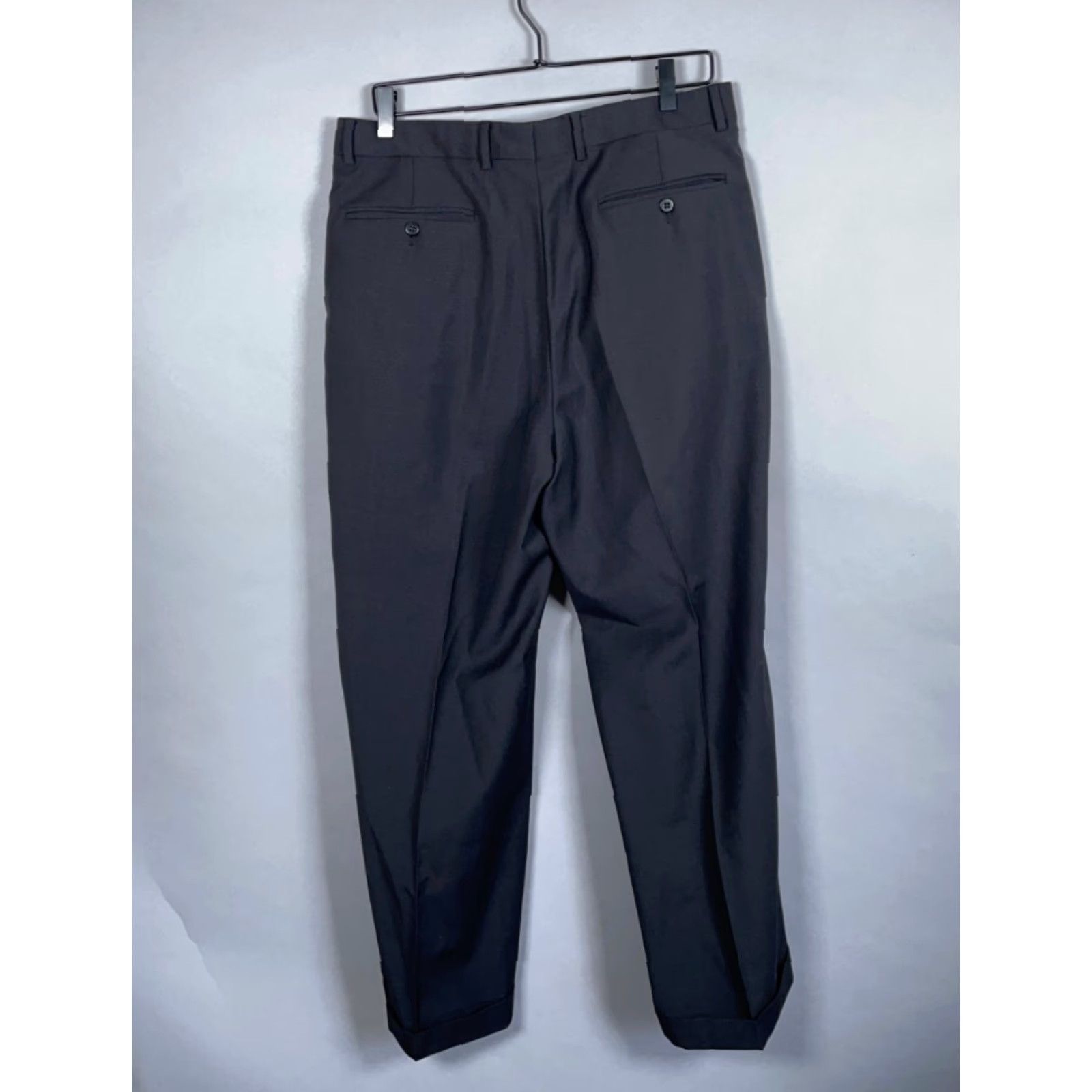Zanella VINTAGE Zanella Mens Dress Pants Wool Pleated Cuffed Flat Front Italy 34 x 28 Black Size US 34 / EU 50 - 2 Thumbnail