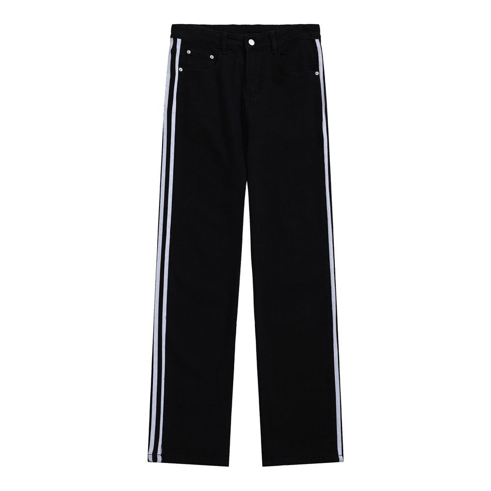 Japanese Brand Street trend color block casual side stripe straight jeans Size US 32 / EU 48 - 1 Thumbnail