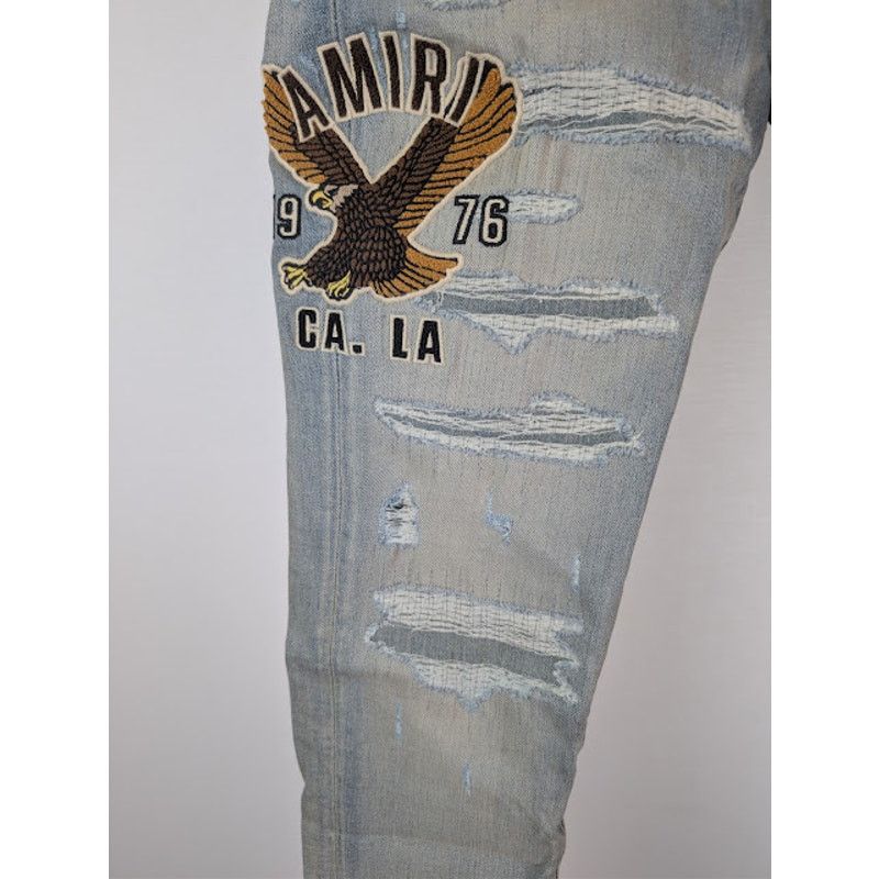 Amiri o1rshd1 Varsity Eagle Logo Skinny Jeans in Antique Indigo Size US 32 / EU 48 - 8 Thumbnail
