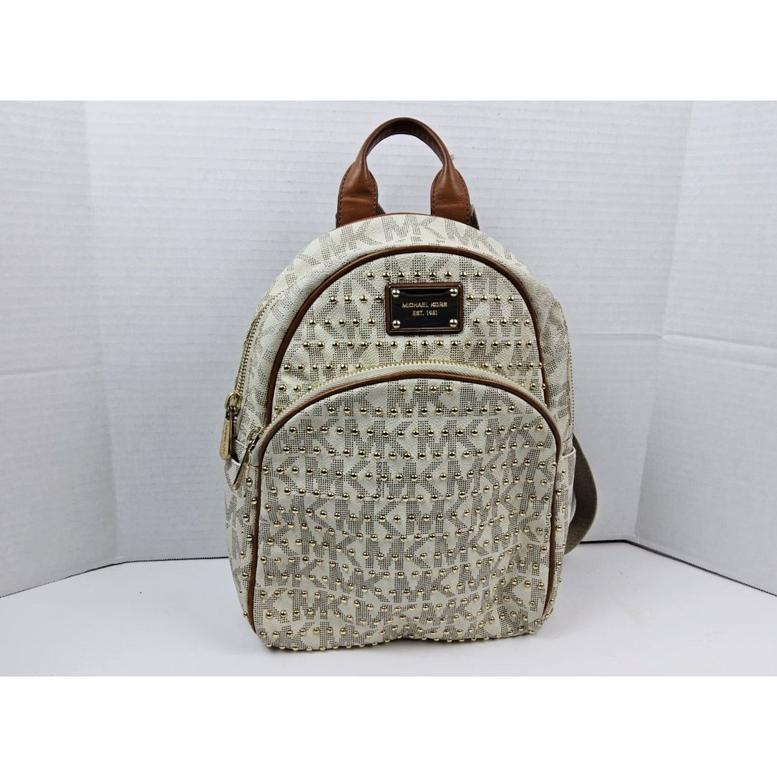 Michael Kors Michael Kors MK Studded Backpack Handbag Purse Women's Ivory PVC Exterior Studded Backpack Size ONE SIZE - 3 Thumbnail
