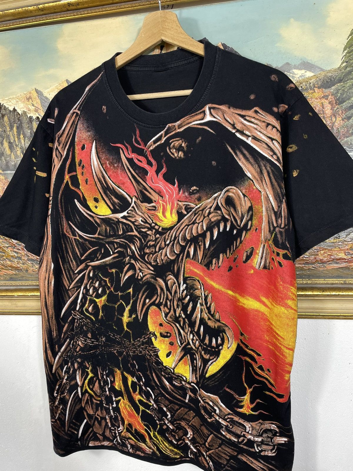 Other Vintage Y2k Black Tee Big Dragon Graphic Avant Garde Fire Size US M / EU 48-50 / 2 - 4 Thumbnail