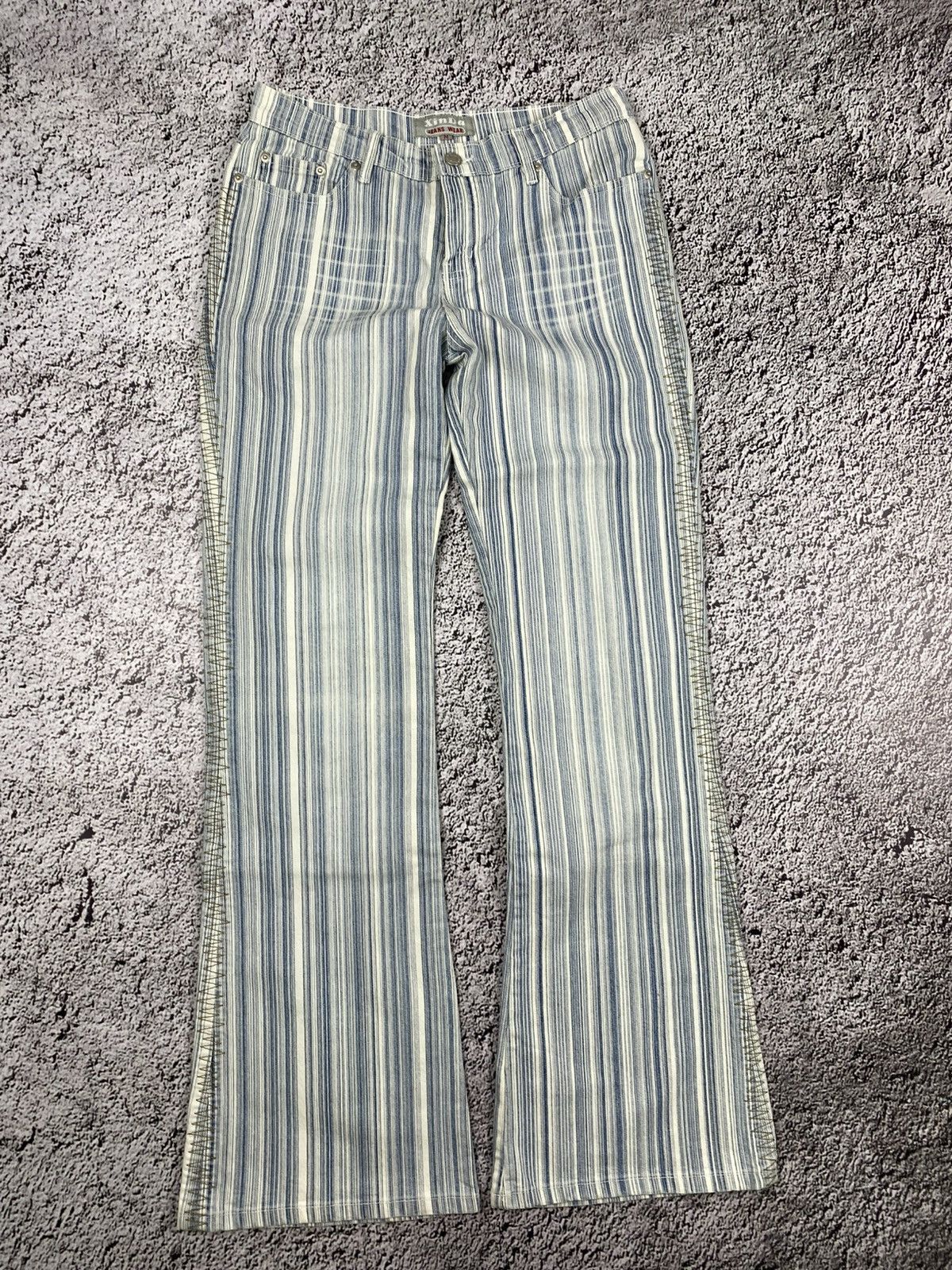 Vintage Vintage Y2K striped flared low rise jeans unisex 00s style Size US 30 / EU 46 - 1 Thumbnail
