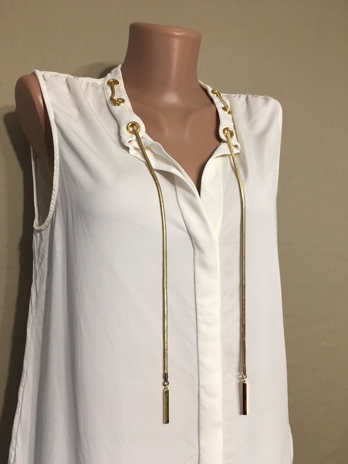 Michael Kors Chain-Neck Silk Blouse Sleeveless Size L