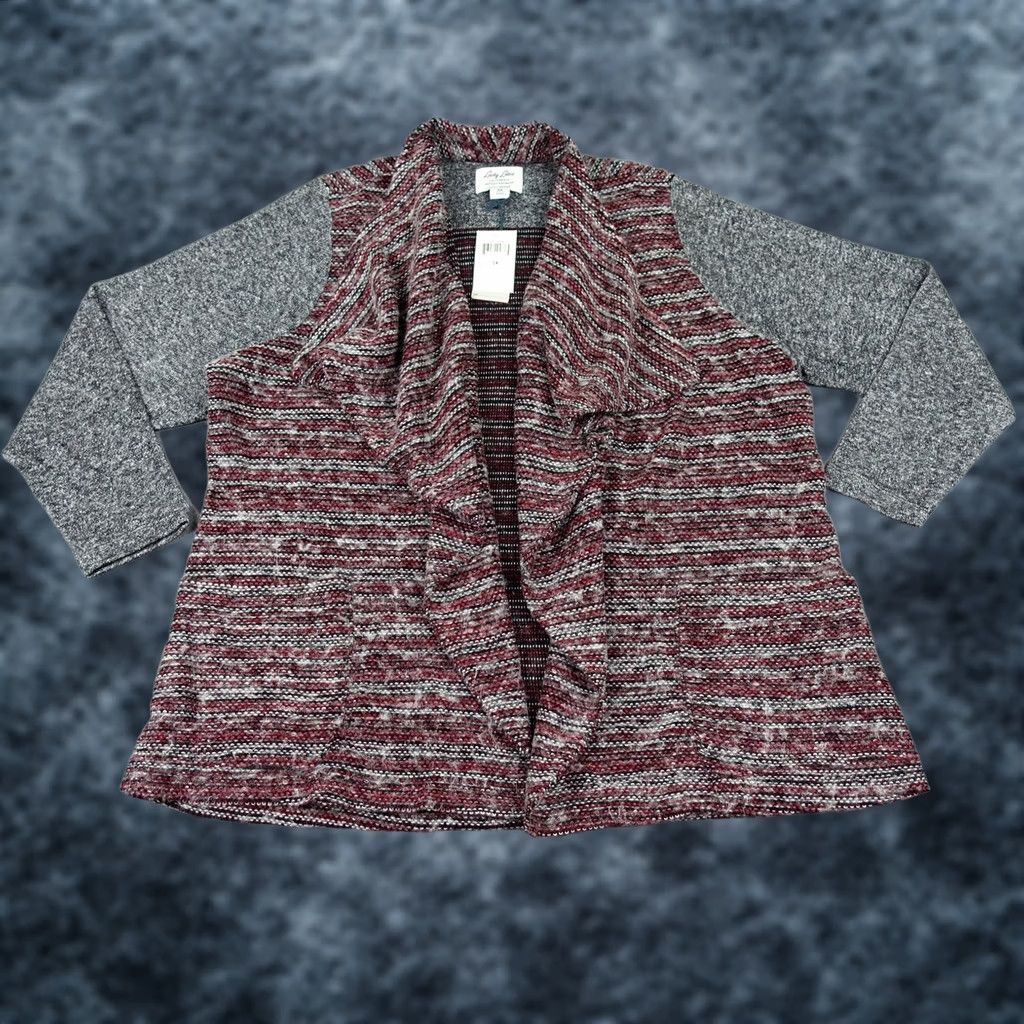 Lucky Brand Lucky Brand Cardigan Sweater Womens 3X Red Gray Stripe Open Front Cozy Knit Size XXL / US 16-18 / IT 52-54 - 1 Thumbnail