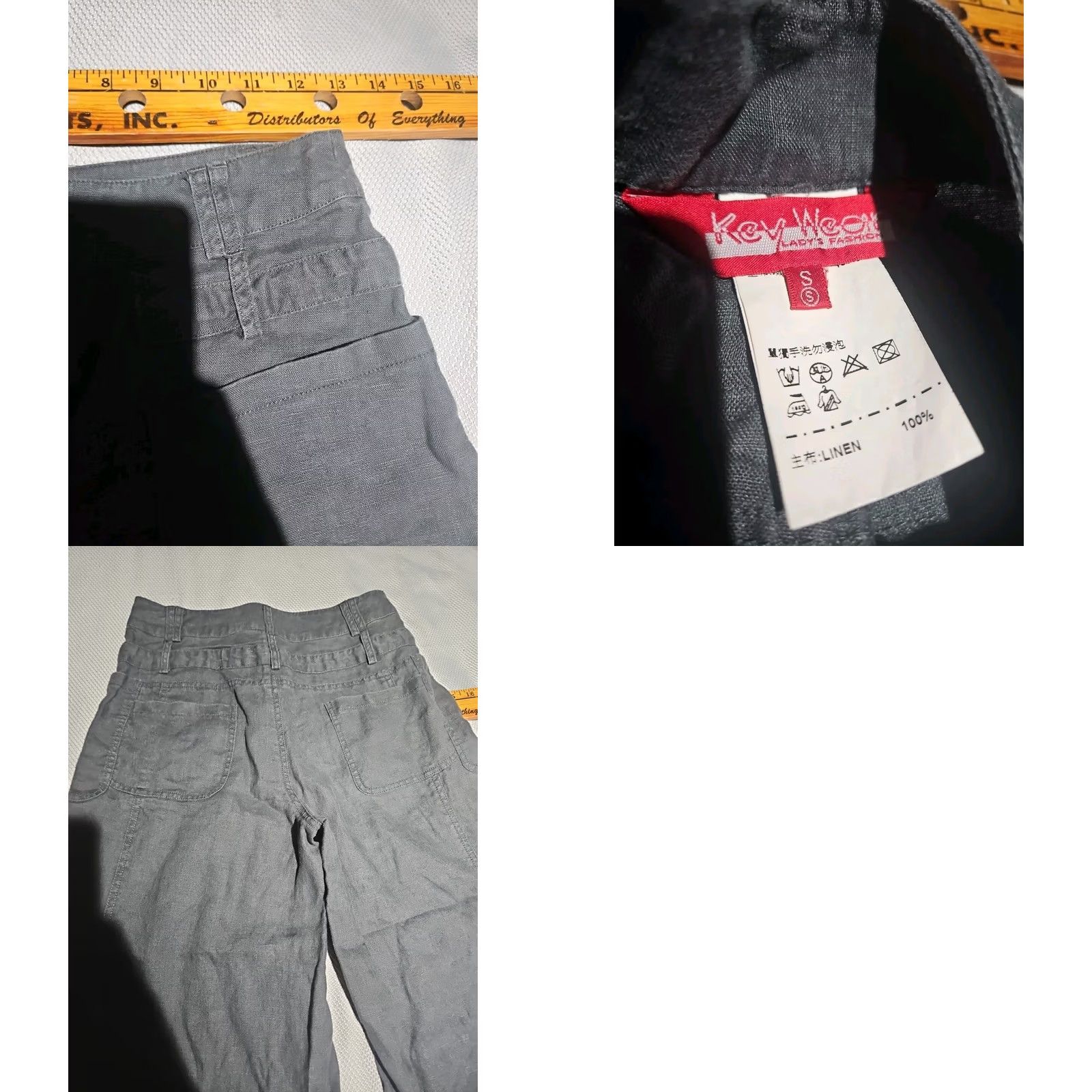 Vintage Key Wear Fashion Pants Womens Small Black 100% Linen Crop Wide Leg Boho Pants Size 28" / US 6 / IT 42 - 9 Thumbnail