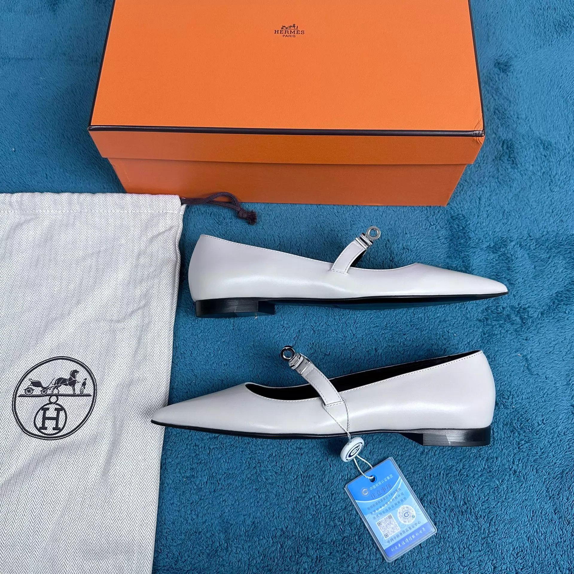 Hermes Hermès Kelly Calf Pointed Light Gray Shoes 35 New Size US 4.5 / IT 34.5 - 2 Thumbnail