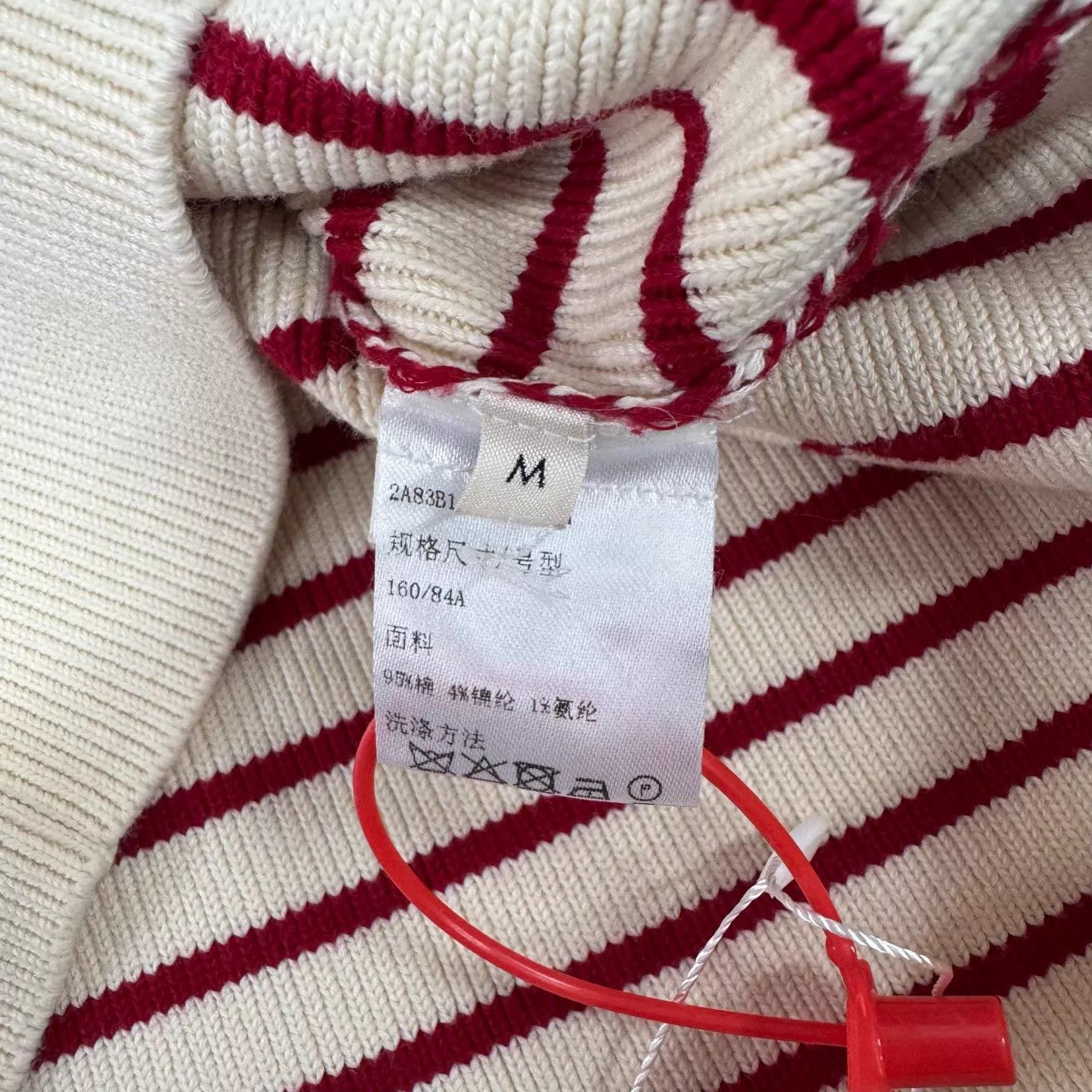Celine CELINE Ivory Red Striped V-neck Short Knit T M NWT Size M / US 6-8 / IT 42-44 - 6 Thumbnail