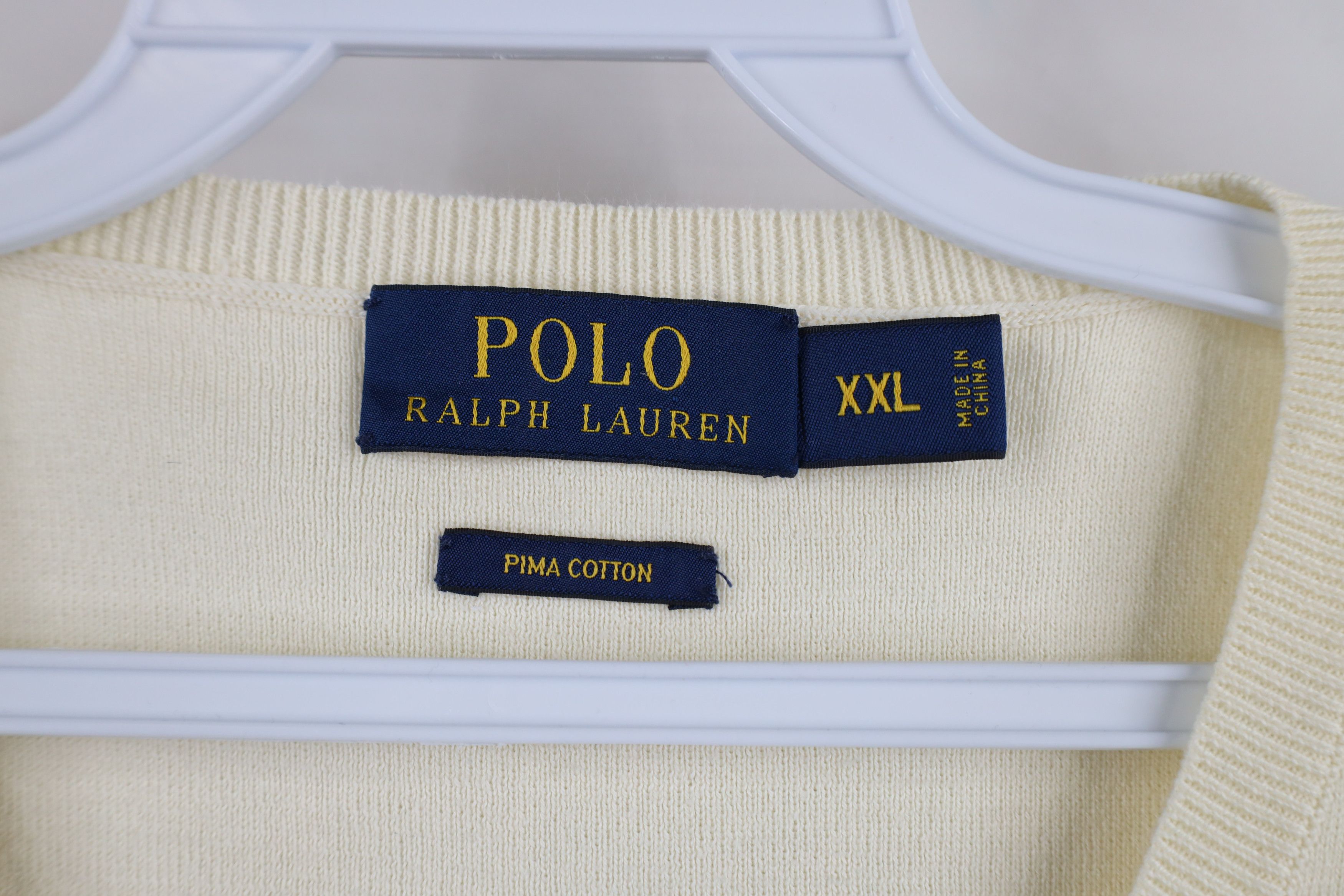 Ralph Lauren × Vintage Vintage Ralph Lauren Pima Cotton Knit Sweater Vest Cream Size US XXL / EU 58 / 5 - 6 Thumbnail
