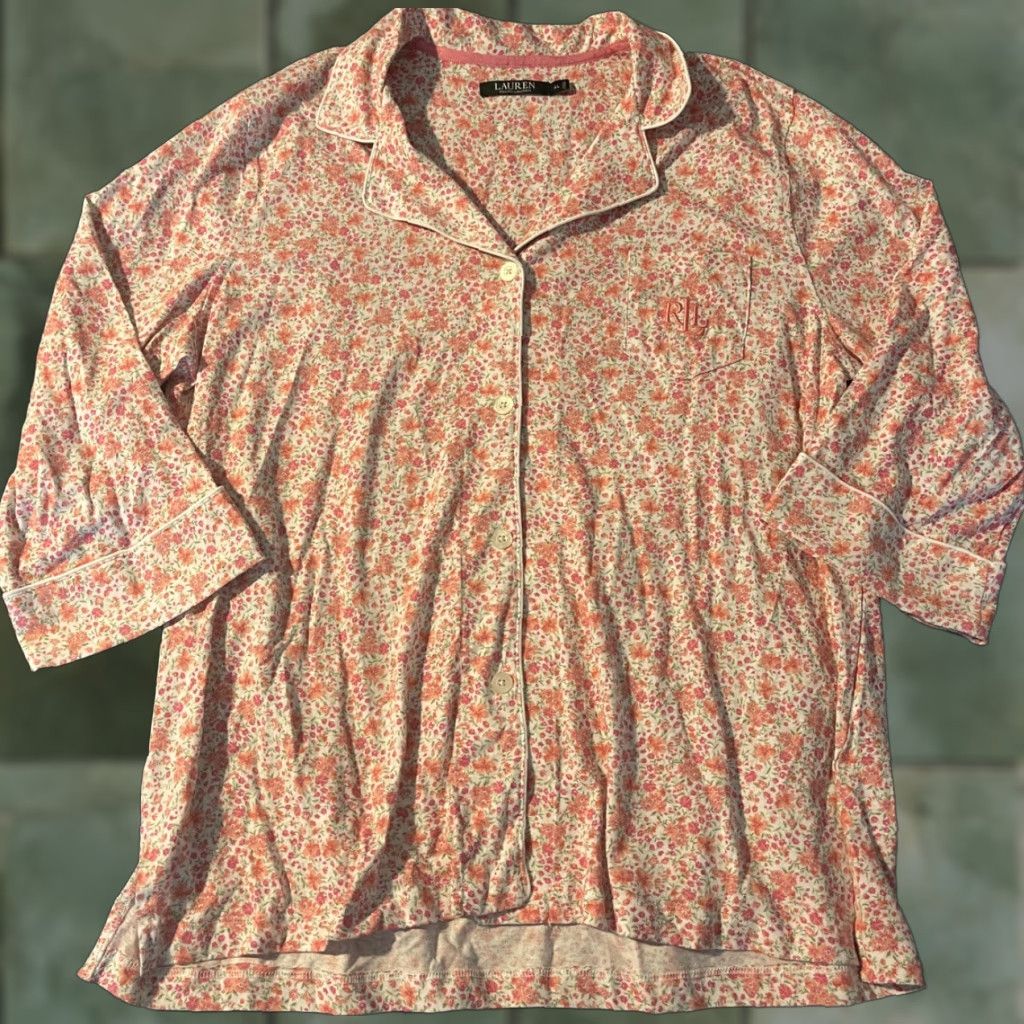 Ralph Lauren Lauren RALPH LAUREN Shirt Womens Sz XL Pink Flowers Cotton blend Nightgown Night Size XL / US 12-14 / IT 48-50 - 1 Thumbnail
