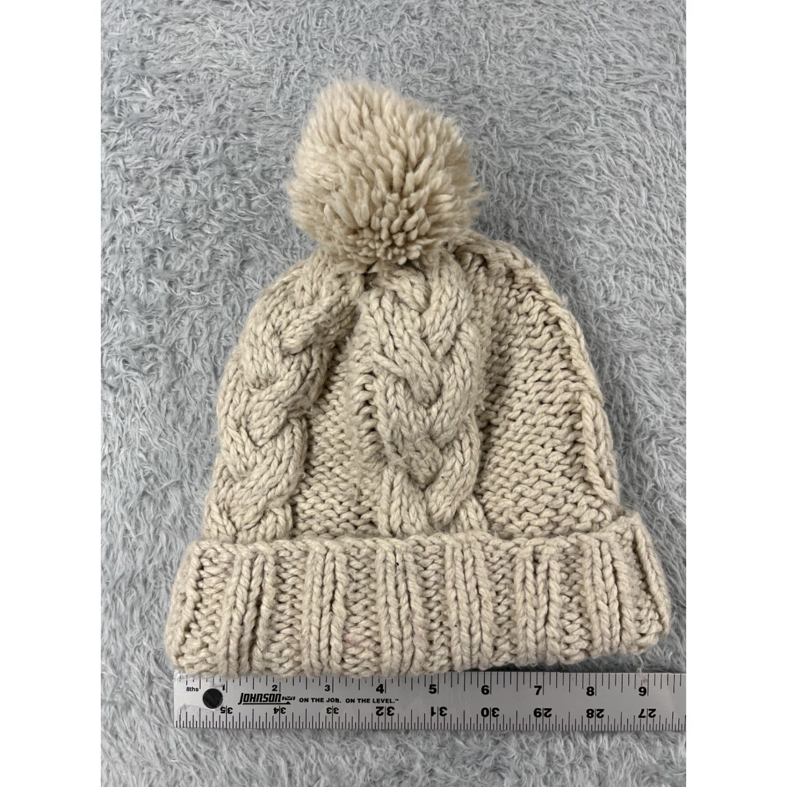 H&M H&M Beanie One Size Ivory Beige Cable Knit 100% Acrylic Ski Pom Womens Size ONE SIZE - 4 Thumbnail