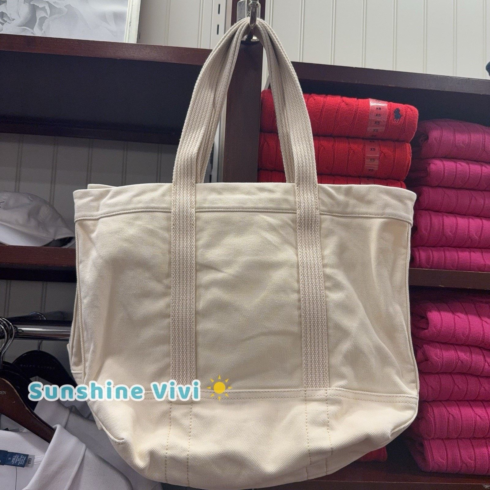 Ralph Lauren NWT POLO RALPH LAUREN Distressed Flag Cavans Tote Natural Size ONE SIZE - 5 Thumbnail