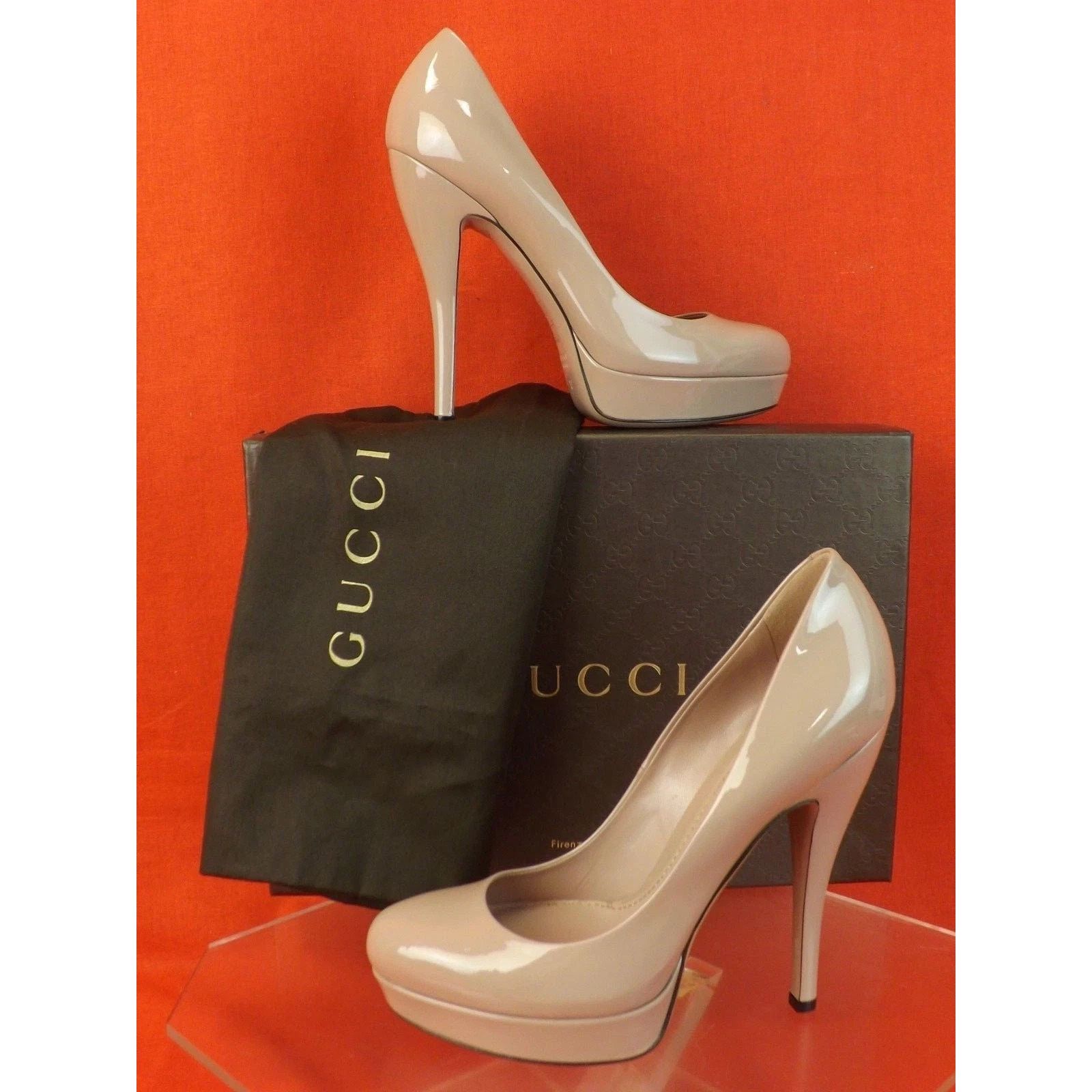Gucci GUCCI NUDE BEIGE PATENT LEATHER LISBETH PUMPS #309995 39.5 Size US 9.5 / IT 39.5 - 2 Thumbnail