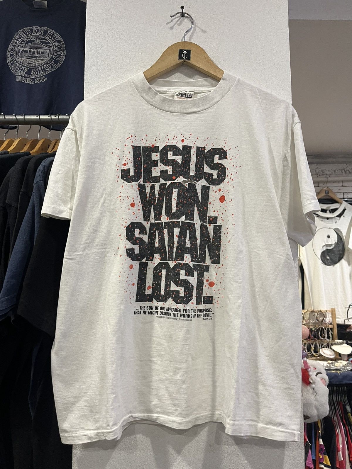 Other Vintage 90s Jesus Won Satan Lost T-Shirt Size US L / EU 52-54 / 3 - 1 Thumbnail