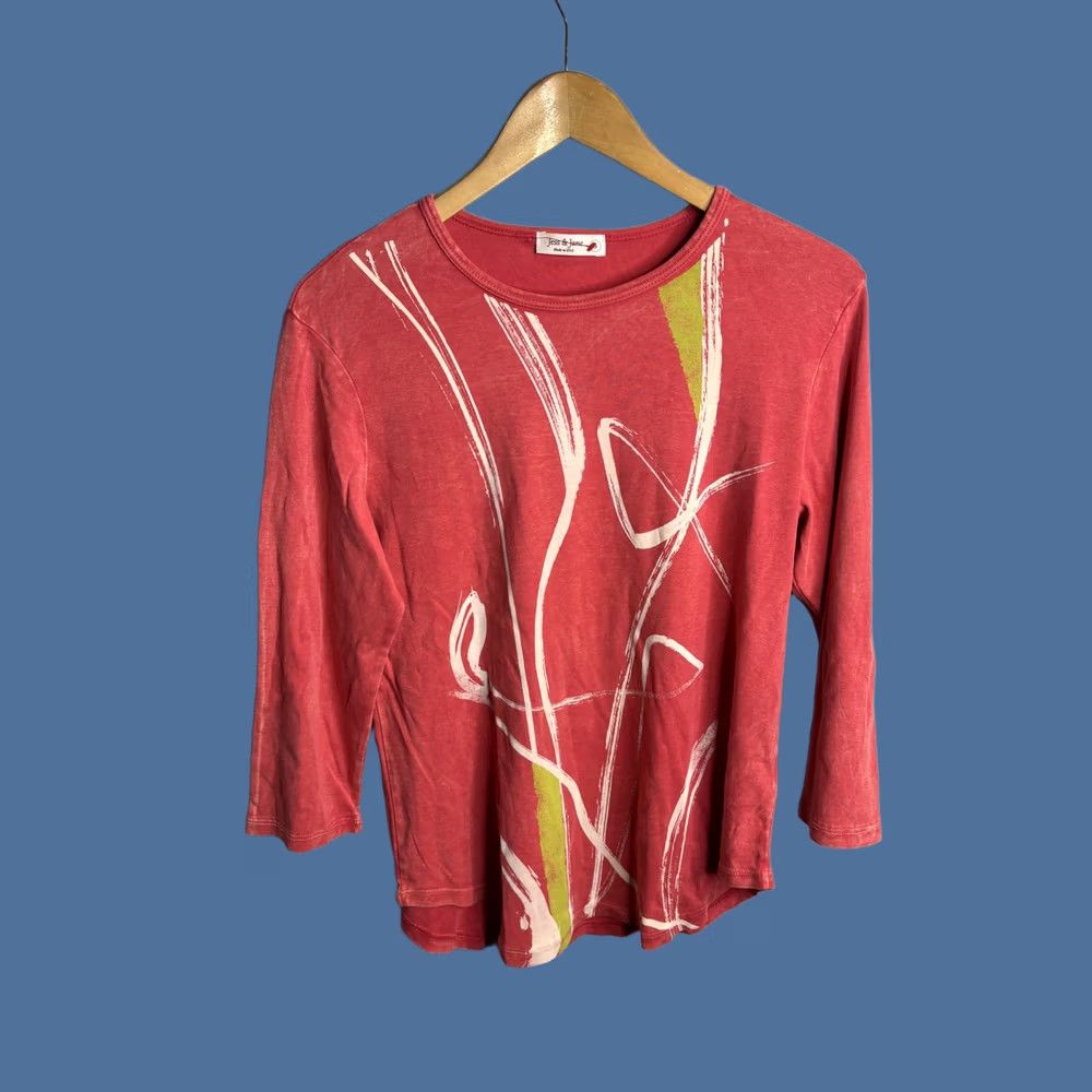 Vintage Jess & Jane Shirt Womens S Red Abstract Print 3/4 Sleeve Top Made USA Size S / US 4 / IT 40 - 1 Thumbnail