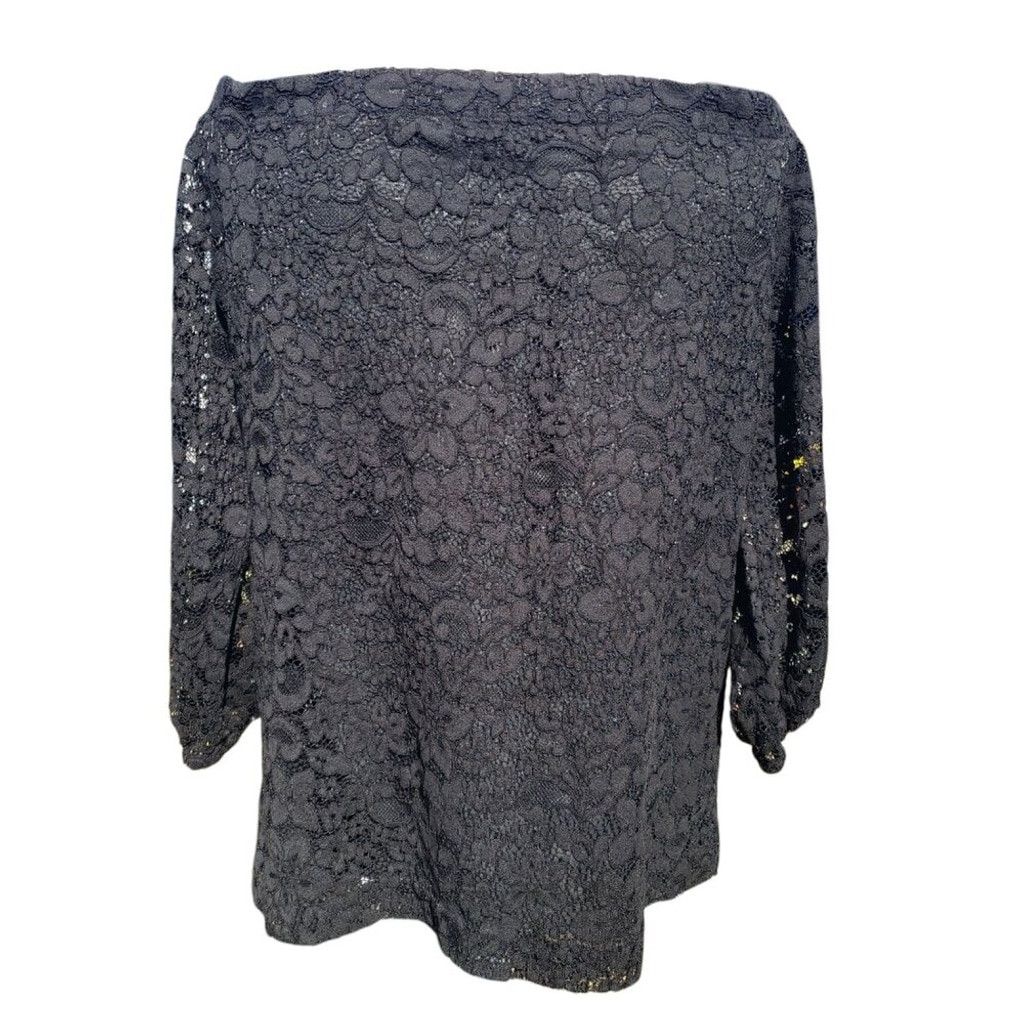 Ann Taylor Ann Taylor Womens 3/4 Length Sleeve Black Lace Blouse Medium Size M / US 6-8 / IT 42-44 - 3 Thumbnail