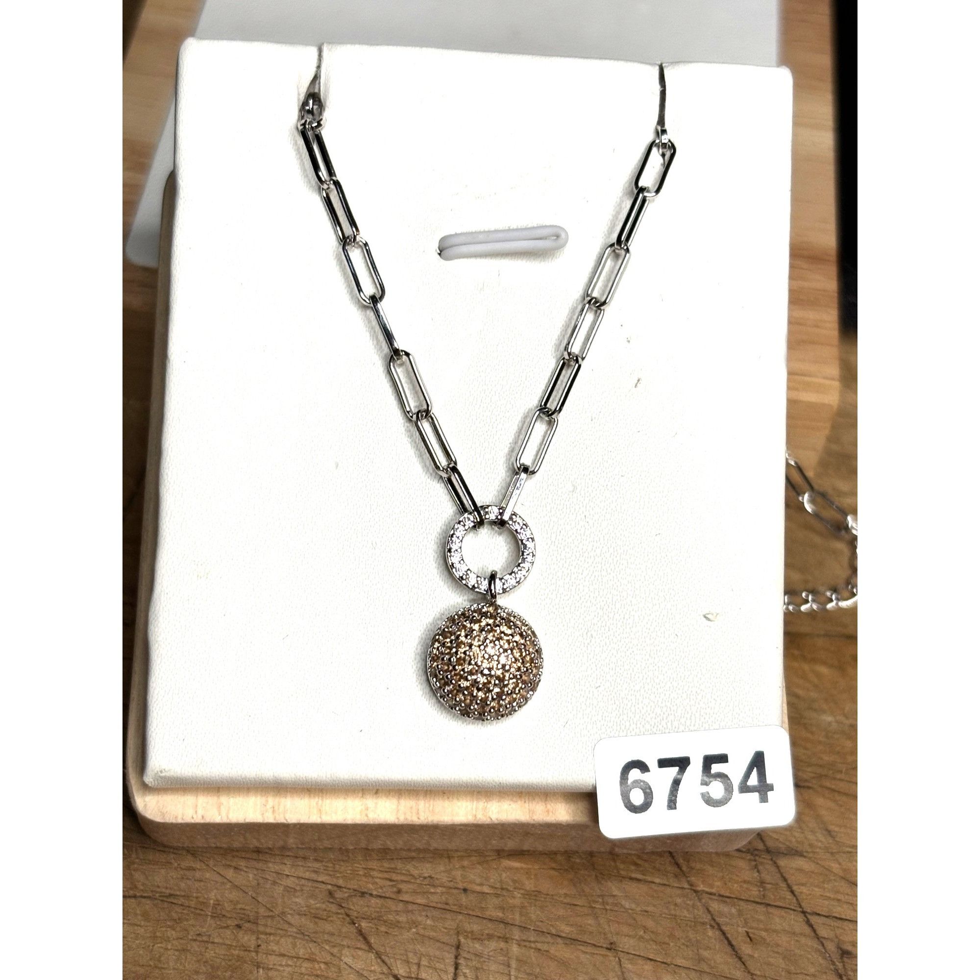 Other Silver Necklace With Rhinestone Ball Pendant & Chain Link De Size ONE SIZE - 8 Thumbnail