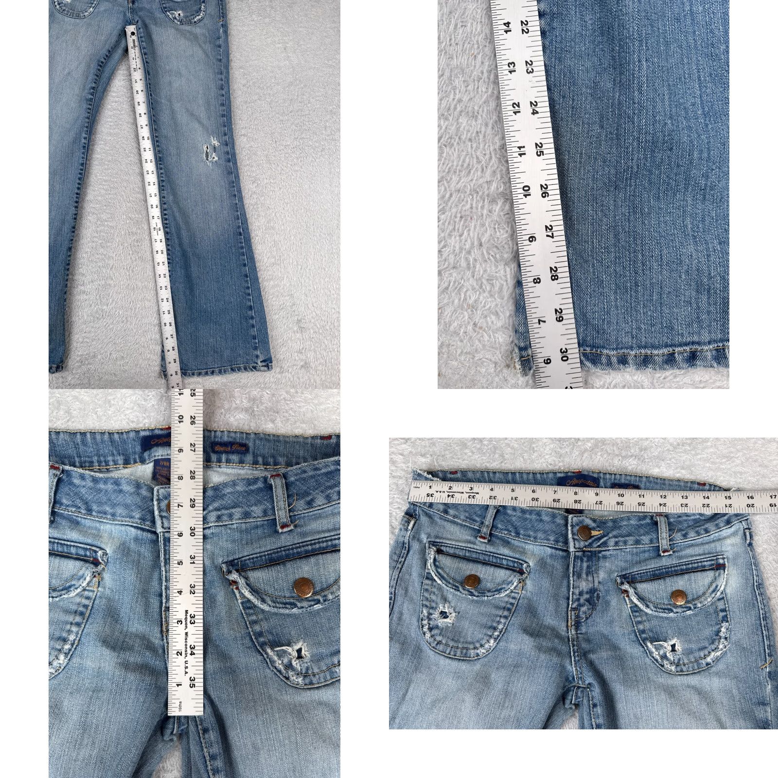 Vintage Aeropostale Jeans 7 Juniors Blue Denim Flared Distressed Cotton Blend Low 32x30 Size 28" / US 6 / IT 42 - 8 Thumbnail
