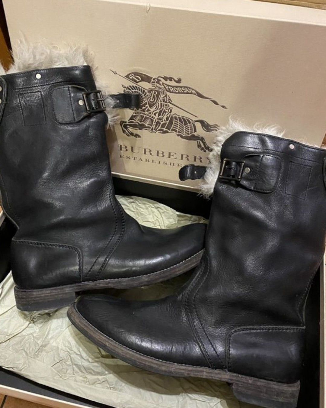 Burberry Prorsum F/W 2010 RUNWAY GOAT FUR SHEARLING LEATHER ARMY BOOTS Size US 10 / EU 43 - 5 Thumbnail