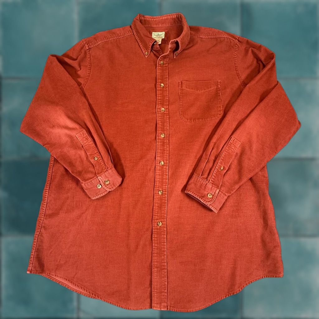 L.L.Bean Shirt Mens XL Tall Rust Red Corduroy Button-Down Long Sleeve Pocket Hem