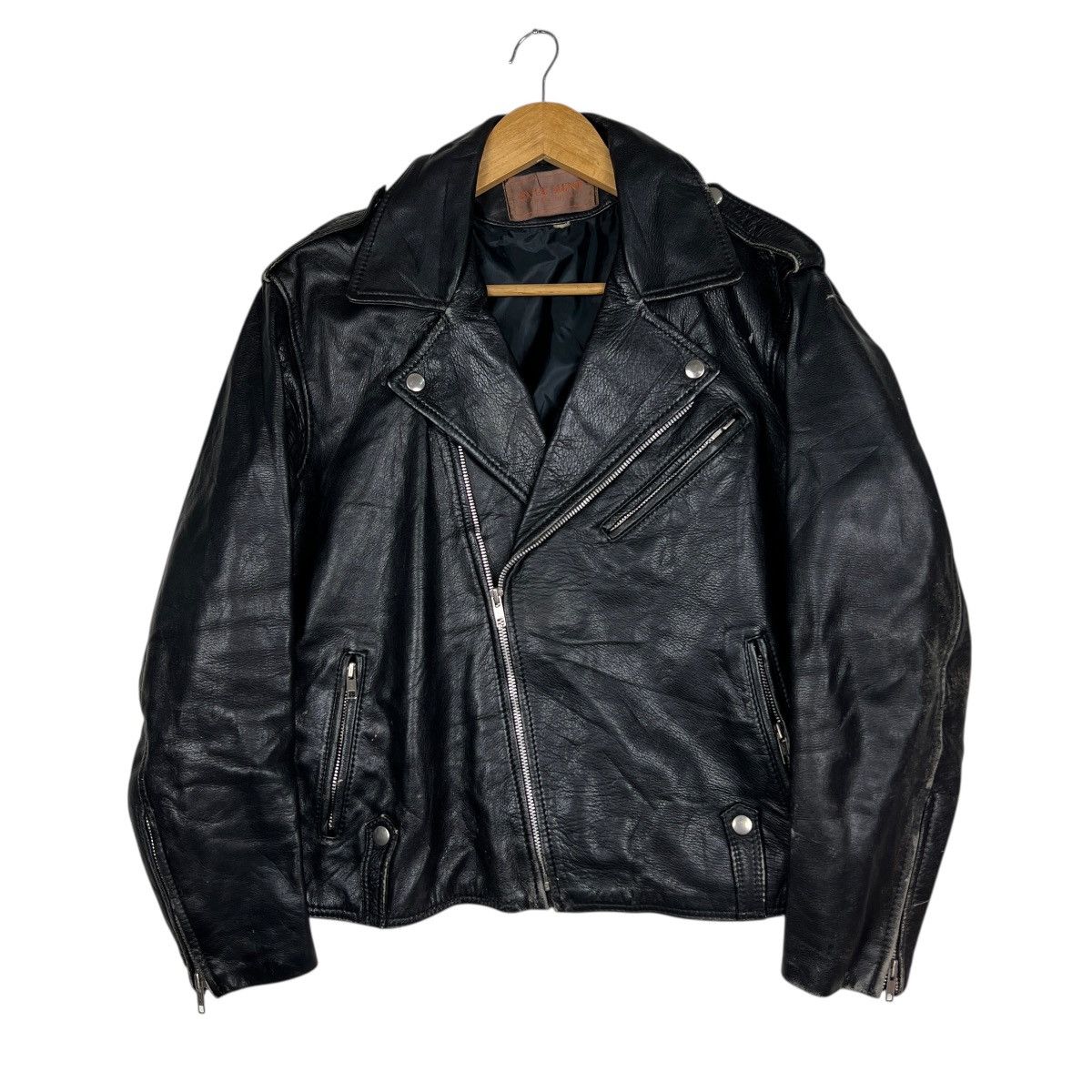 Genuine Leather Vintage excellent Double Colar Moto Leather jacket Size US M / EU 48-50 / 2 - 8 Thumbnail