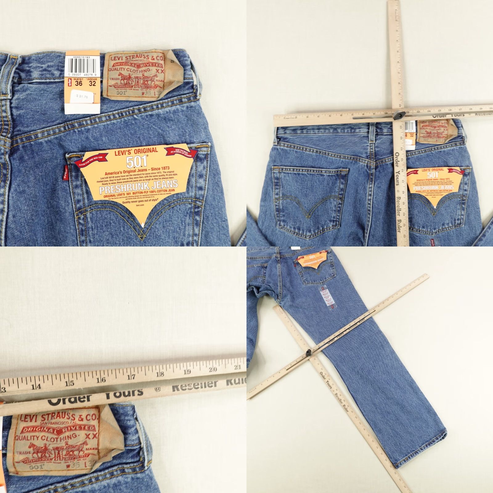 Levi's VINTAGE Levi's Jeans Mens 36x32 Straight Fit Cotton Denim Blue 501 Y2K Deadstock Size US 34 / EU 50 - 8 Thumbnail