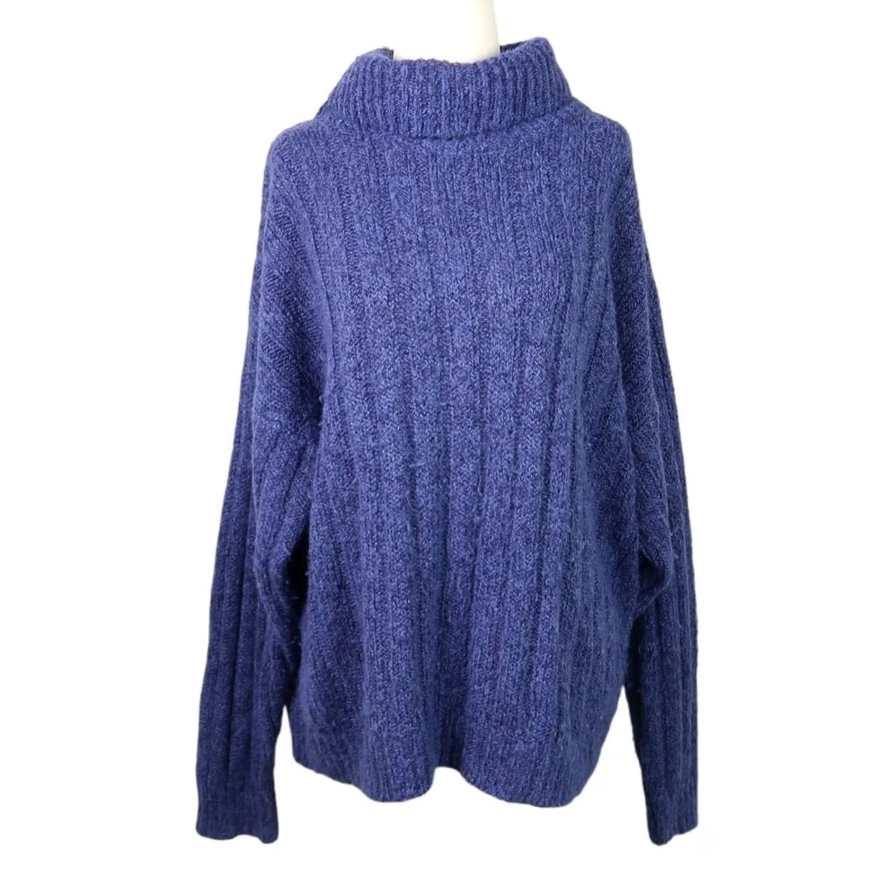 Vintage VINTAGE 90s Navy Blue Heathered Slouchy Turtleneck Knit Sweater L Women Dolman Sleeve Pullover Size L / US 10 / IT 46 - 2 Thumbnail