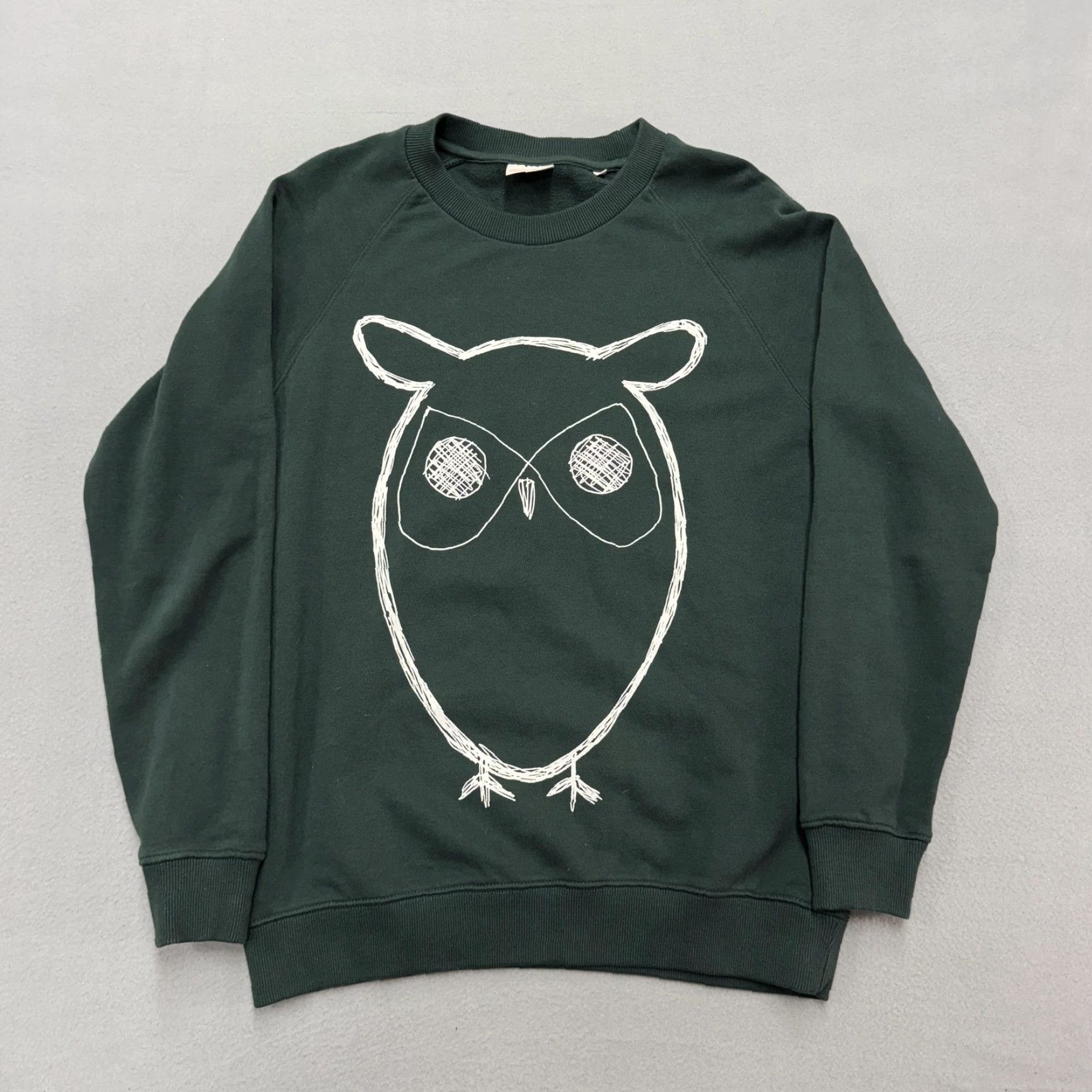 Vintage KnowledgeCotton Apparel Sweatshirt Mens Large Green Owl Graphic Fleece Pullover Size US L / EU 52-54 / 3 - 2 Thumbnail