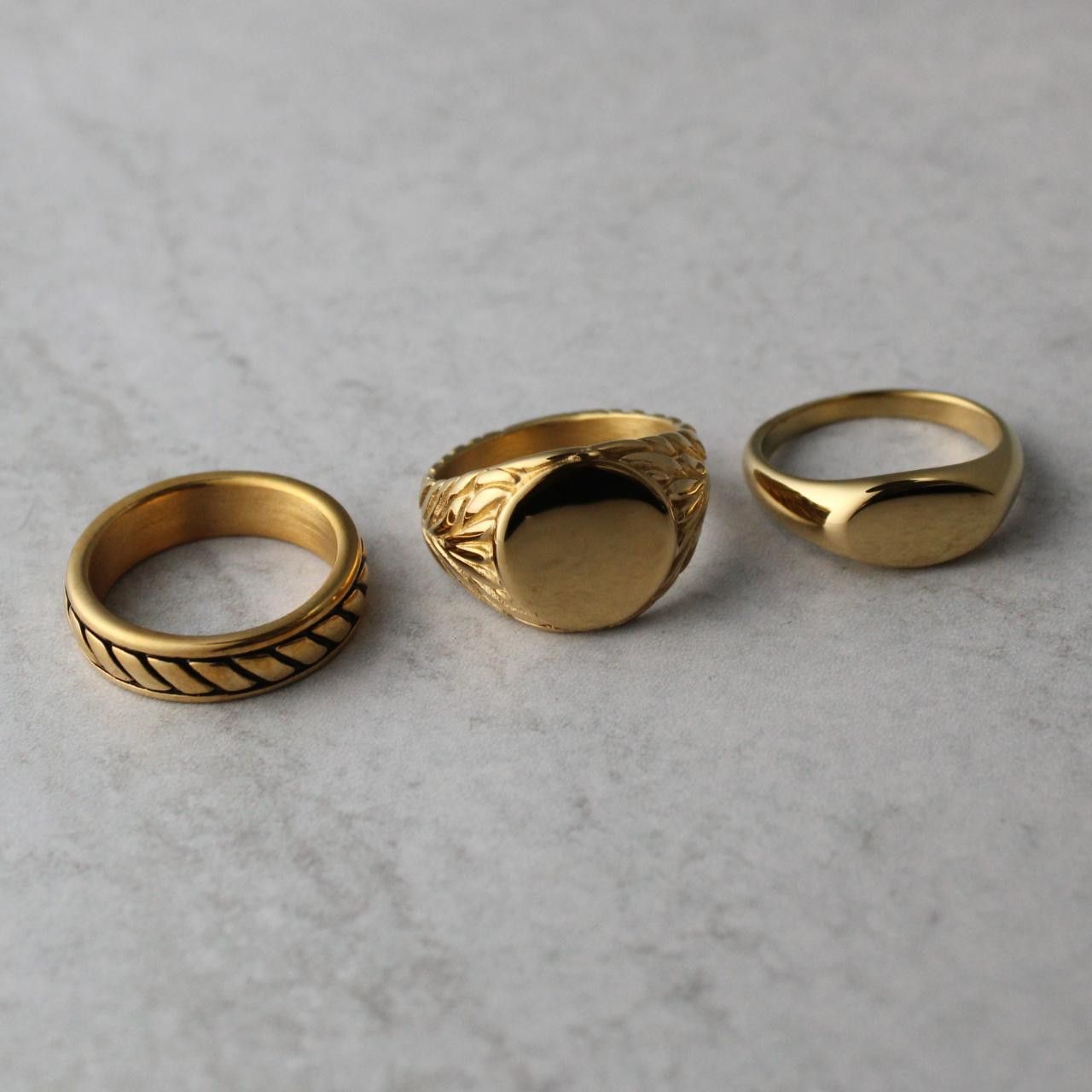 Jewelry Gold Rings Set - Rope Band, Wreath Signet, Oval Signet Size ONE SIZE - 2 Thumbnail