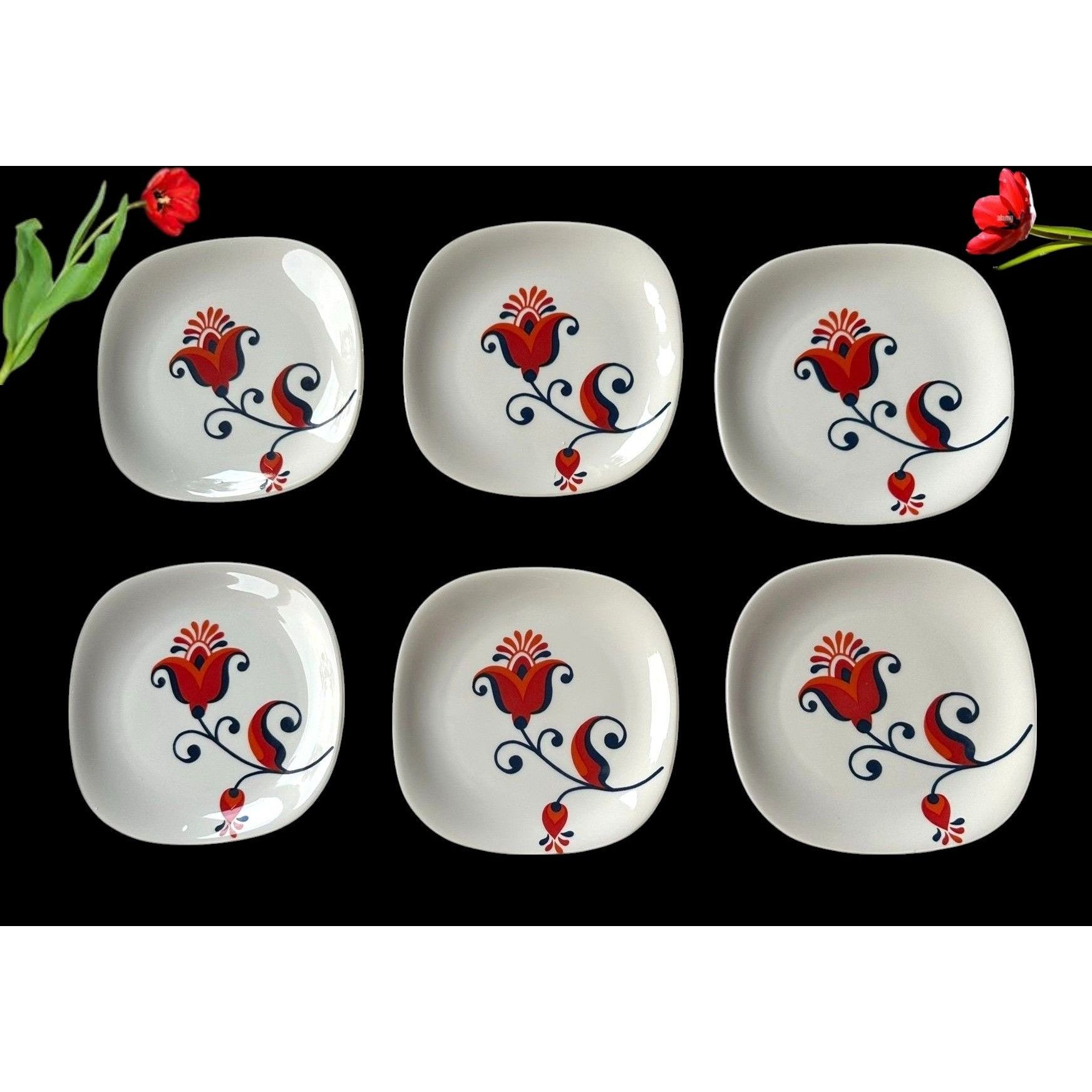 Handmade × Vintage VTG 70s Block Langenthal Transition Bread Plates 6 piece Red Size ONE SIZE - 3 Thumbnail