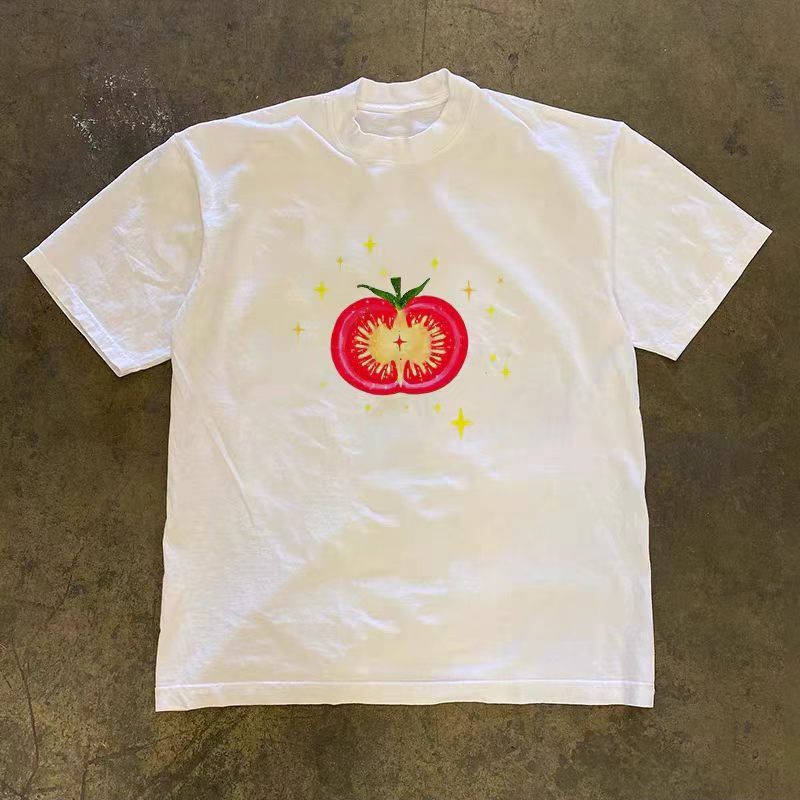 Vintage White Vintage Tomato-Print Cotton T-Shirt Size US M / EU 48-50 / 2 - 1 Thumbnail