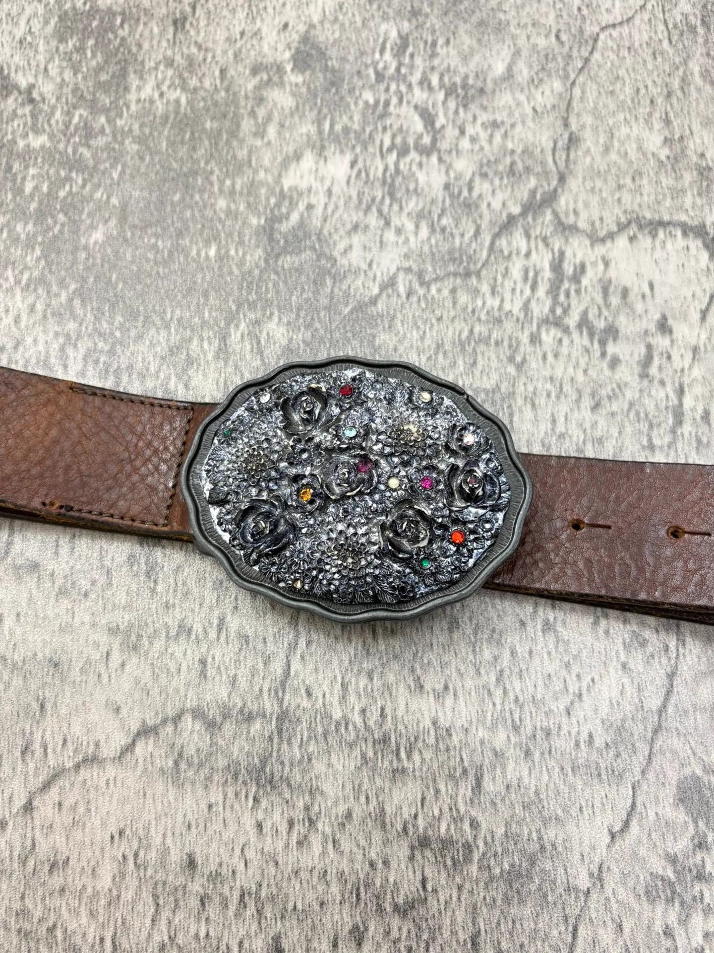 Diesel Diesel Vintage 3D Embossed Floral Crystal Leather Belt Size ONE SIZE - 6 Thumbnail