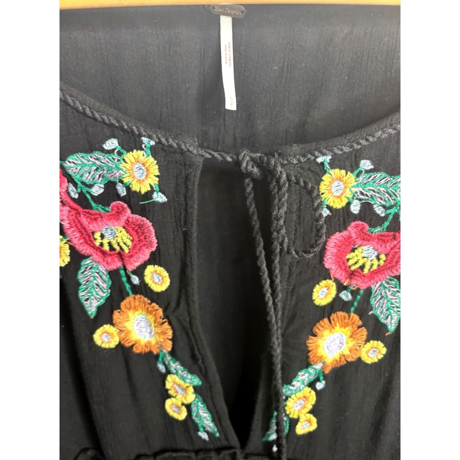 Free People Free People Mini Velvet Embroidered Tunic Dress Black S Womens Long Sleeve V-Neck Pullover Floral Bohemian Hippie Nature 8/10 Fall Winter Vintage No Size S / US 4 / IT 40 - 3 Thumbnail