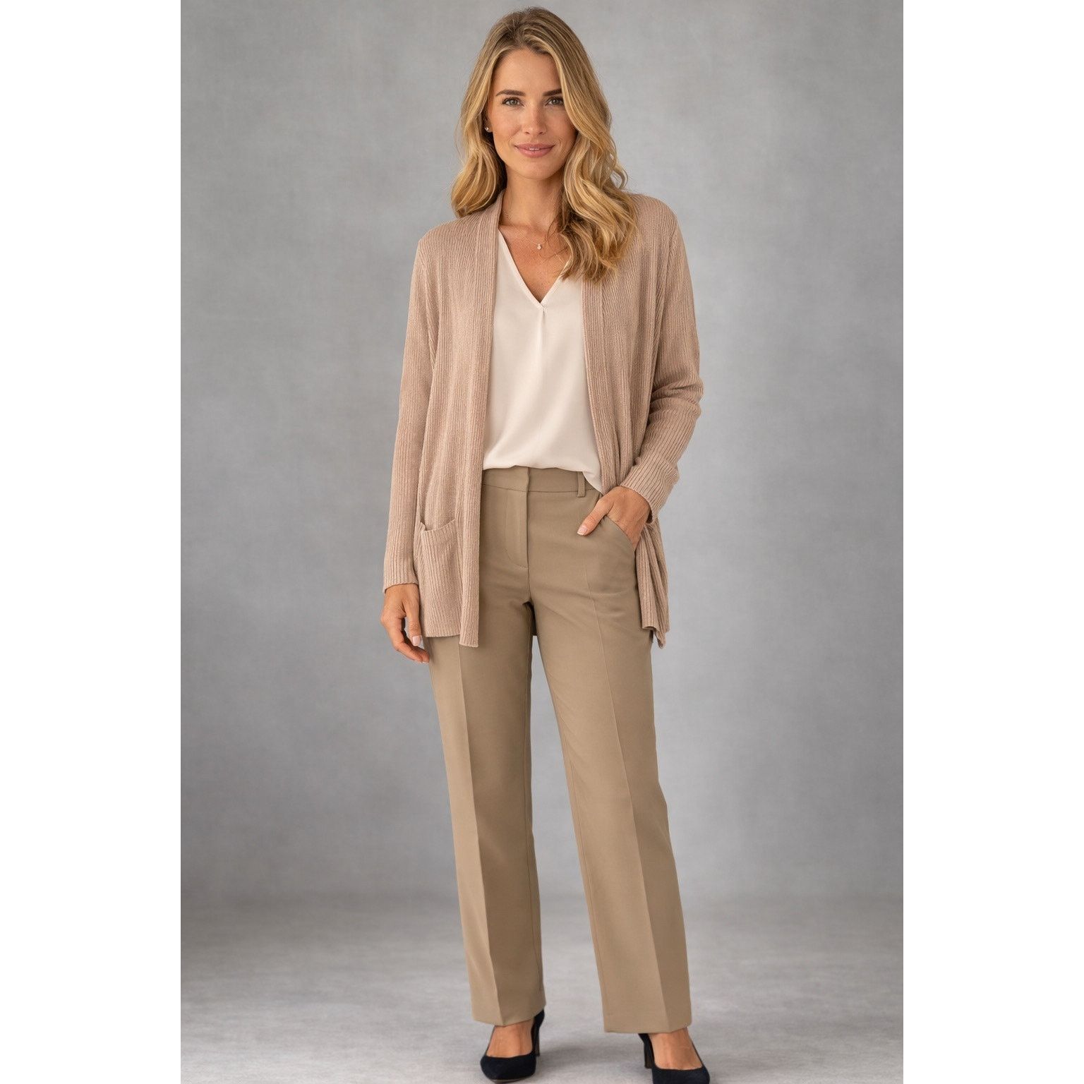 Nine West Nine West Tan Open Front Knit Cardigan Women L - A003 Size L / US 10 / IT 46 - 1 Thumbnail
