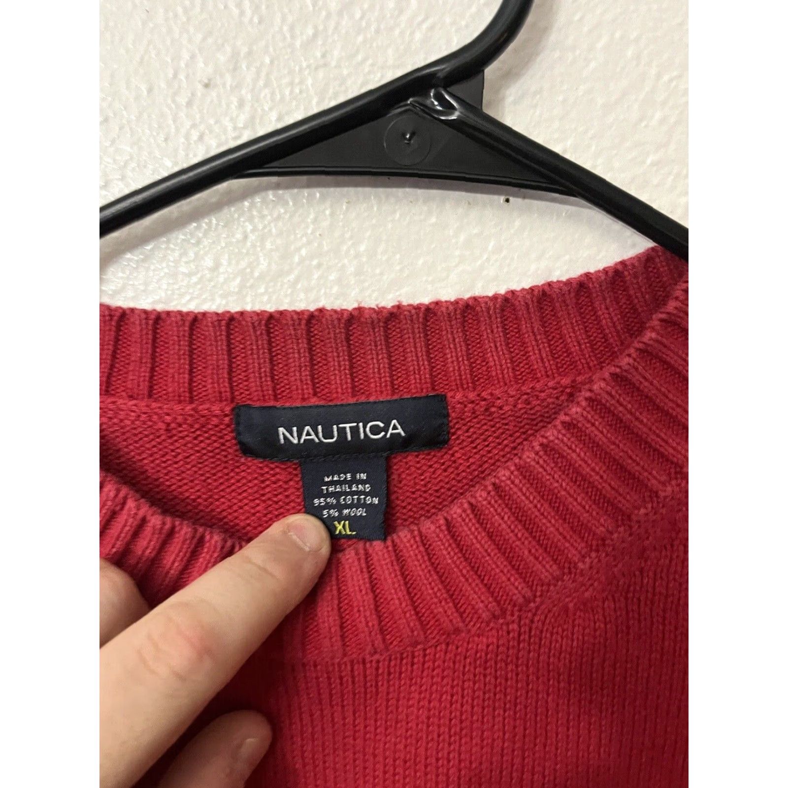 Nautica Nautica Mens Sweater XL Red Long Sleeve Crew Neck Knit Pullover Size US XL / EU 56 / 4 - 2 Thumbnail