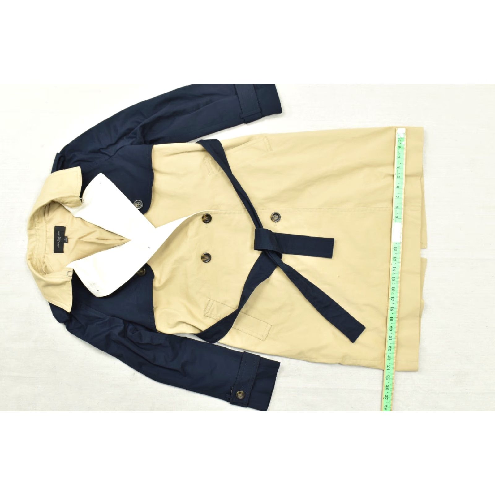 Ann Taylor Ann Taylor Petite MP Women's Colorblock Trench Coat Navy Tan White Cotton Blend Size M / US 6-8 / IT 42-44 - 5 Thumbnail