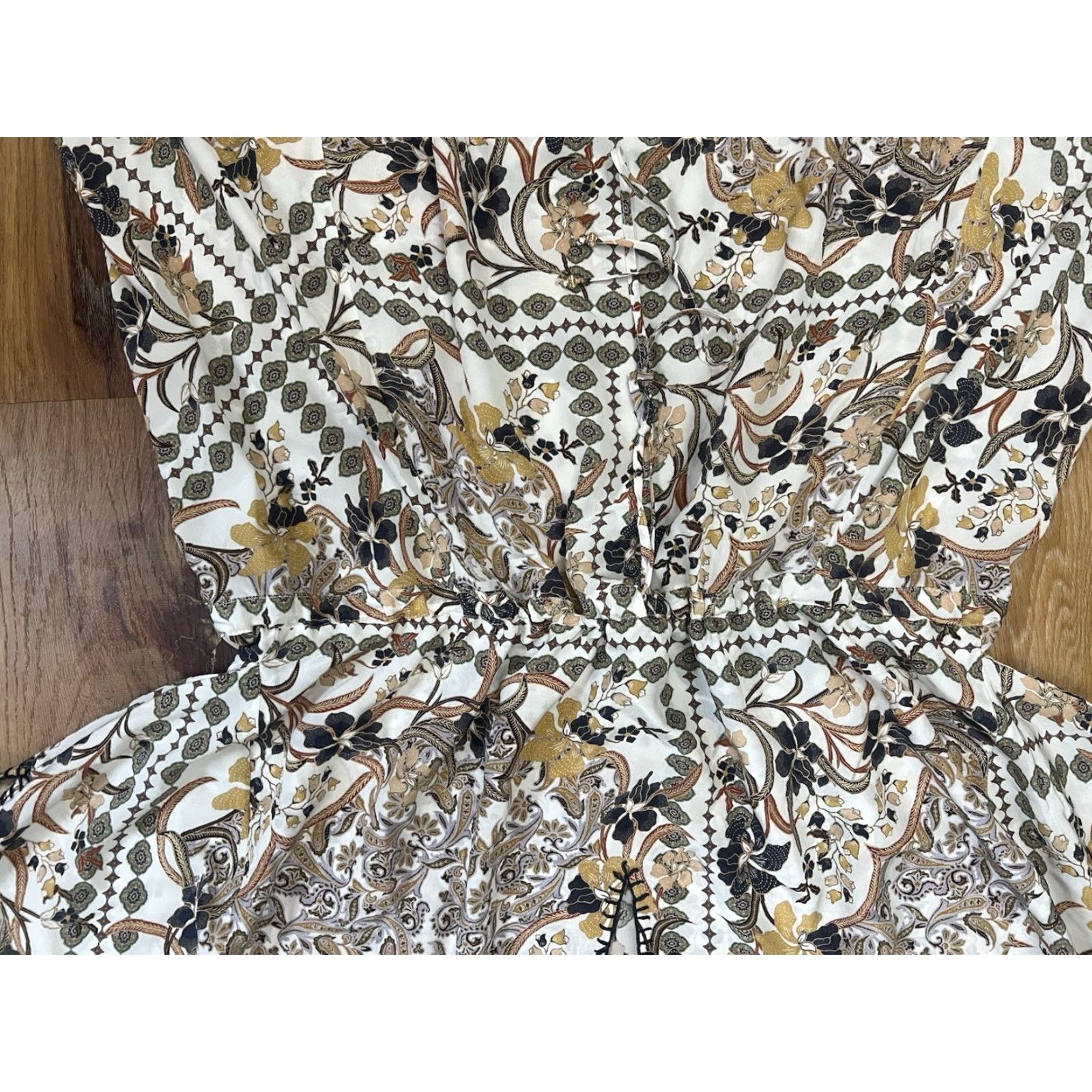 Johnny Was Johnny Was Dress Womens XL Multicolor Silk Maxi Floral V-Neck Half Sleeve Dolman Drawstring Waist Party Size XL / US 12-14 / IT 48-50 - 5 Thumbnail