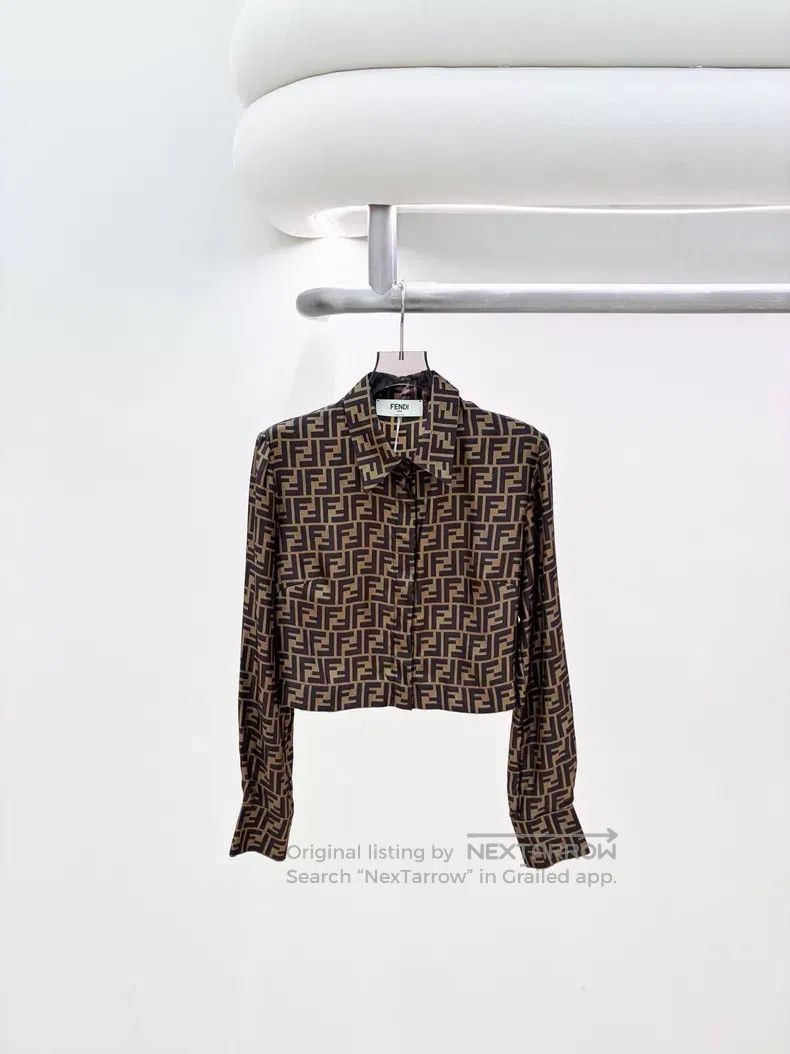 Fendi Fendi Brown Silk Shirt with Full-Print Logo Size XS / US 0-2 / IT 36-38 - 1 Thumbnail