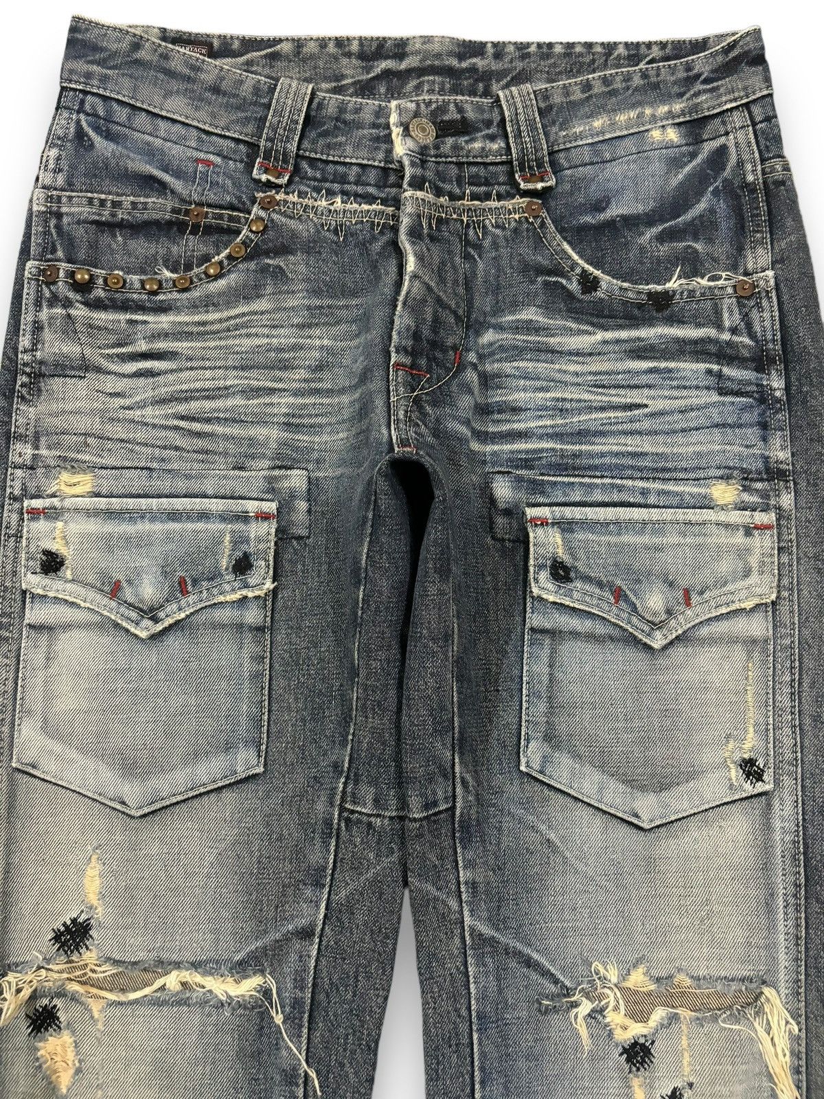 Hysteric Glamour Vintage Japanese Brand Bartack Studded Distressed Punk Jeans Size US 32 / EU 48 - 3 Thumbnail