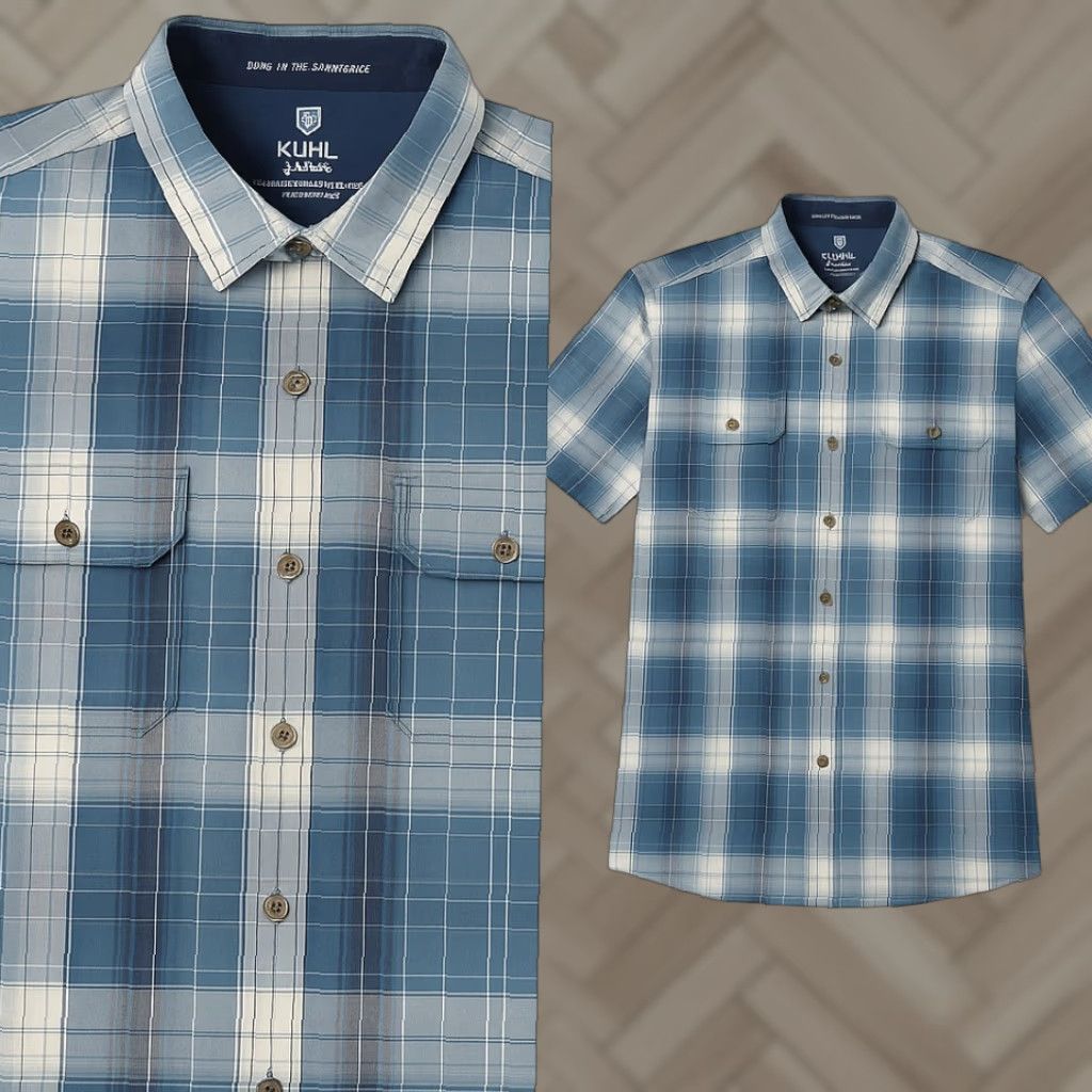 Born Kuhl Shirt Mens Large Blue Plaid Short Sleeve Button-Up Size US L / EU 52-54 / 3 - 1 Thumbnail