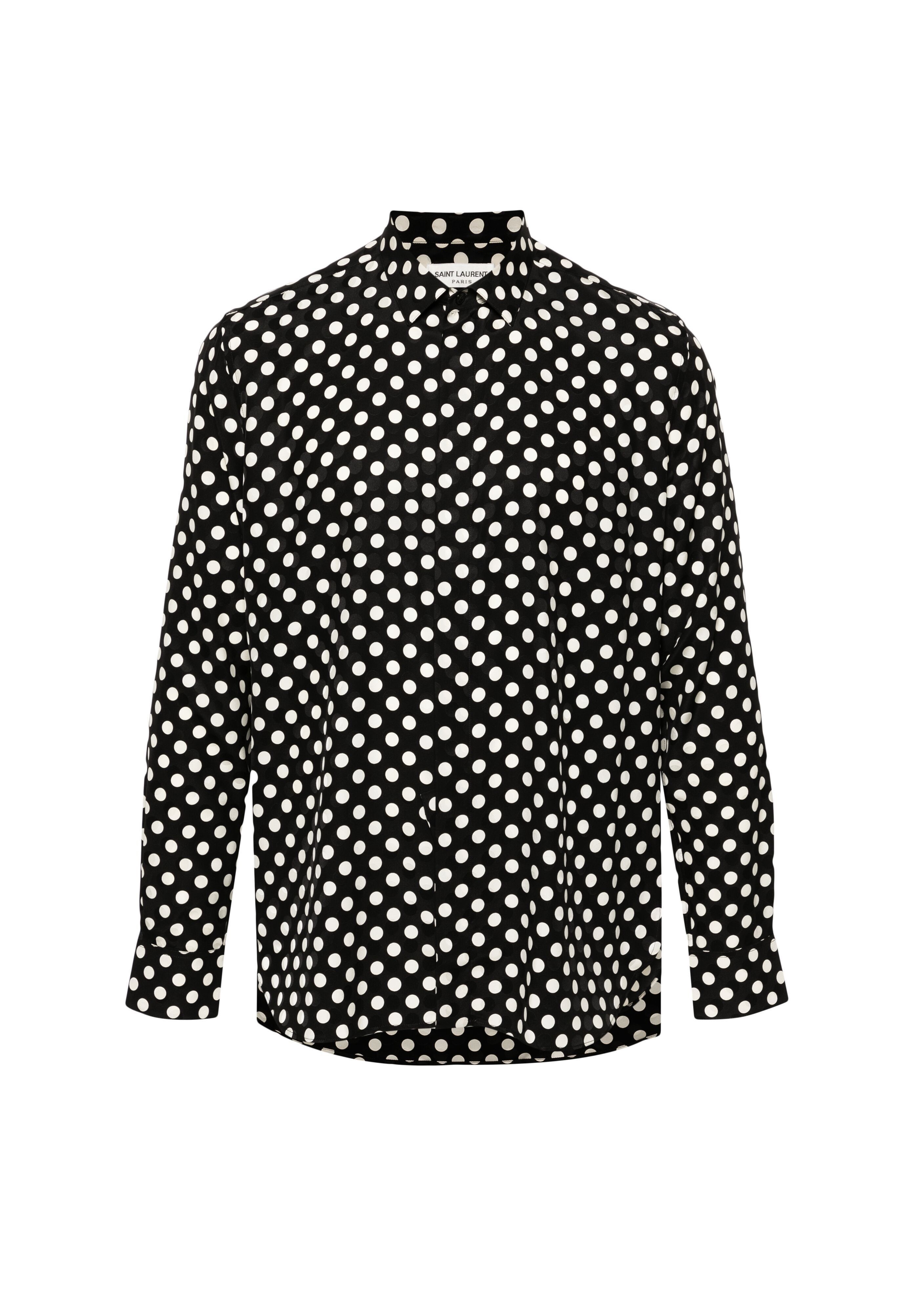 Saint Laurent Paris Saint Laurent Black Polka Dot Silk Shirt Size US XL / EU 56 / 4 - 4 Thumbnail