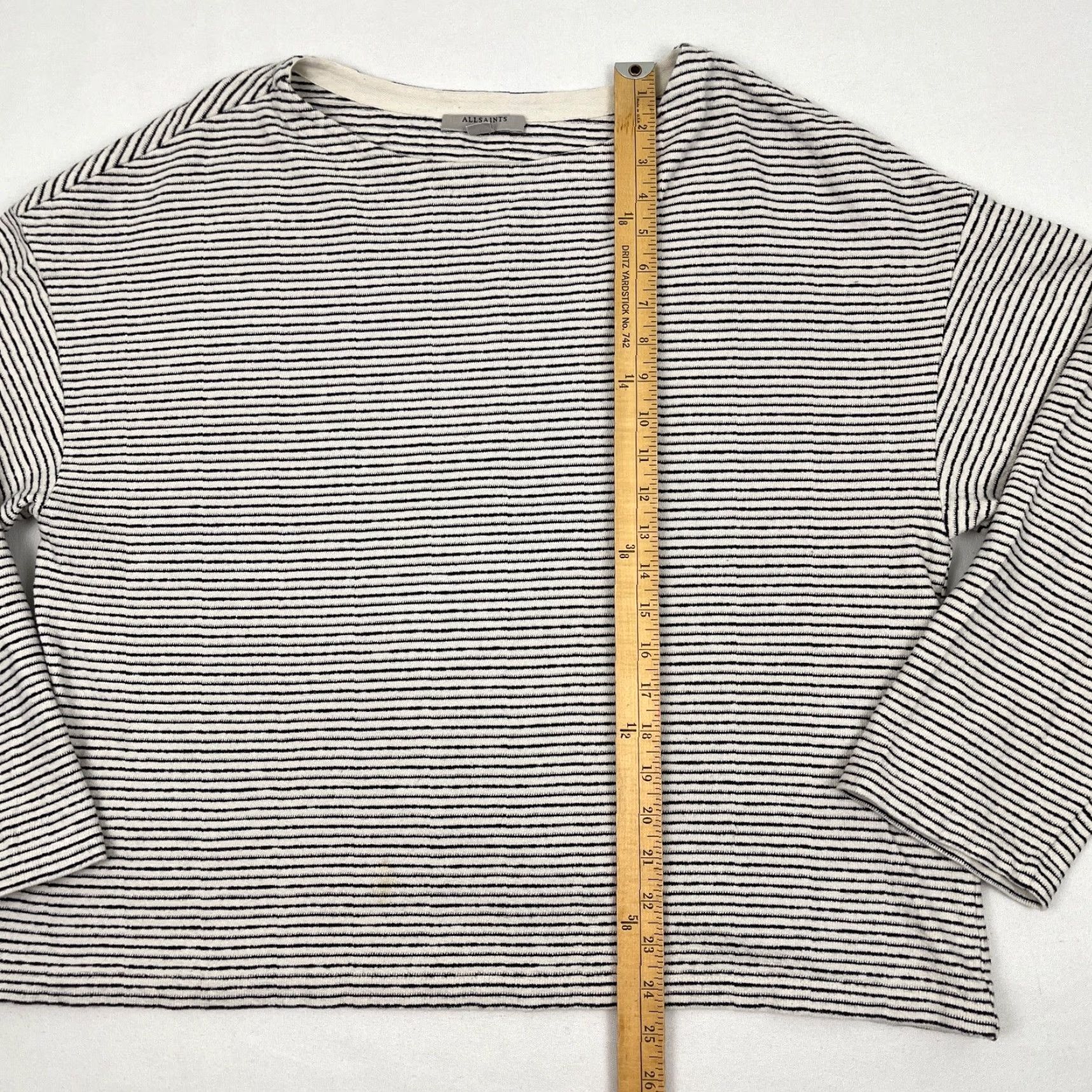 Allsaints VINTAGE AllSaints Adelise LS Stripe Tee Women XS Oversized Boxy Modernist Minimal Blouse Size XS / US 0-2 / IT 36-38 - 4 Thumbnail