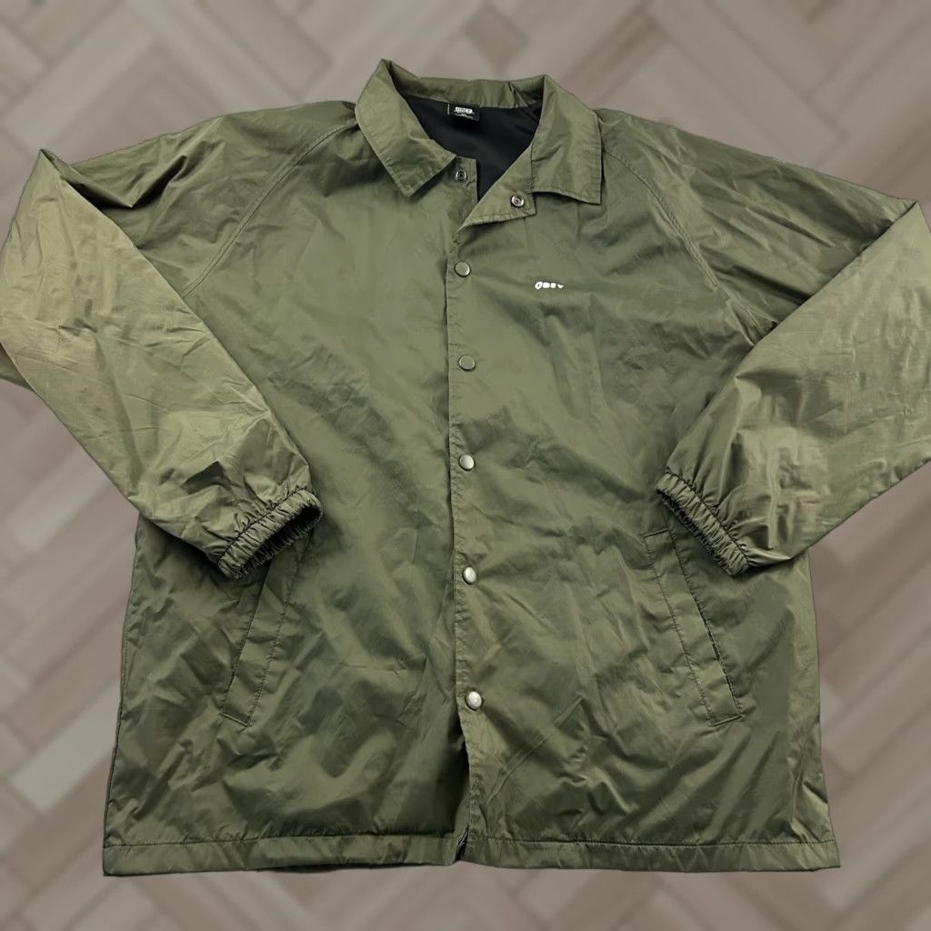 Obey OBEY Jacket Windbreaker Button Snap XL Green Men Size US XL / EU 56 / 4 - 1 Thumbnail