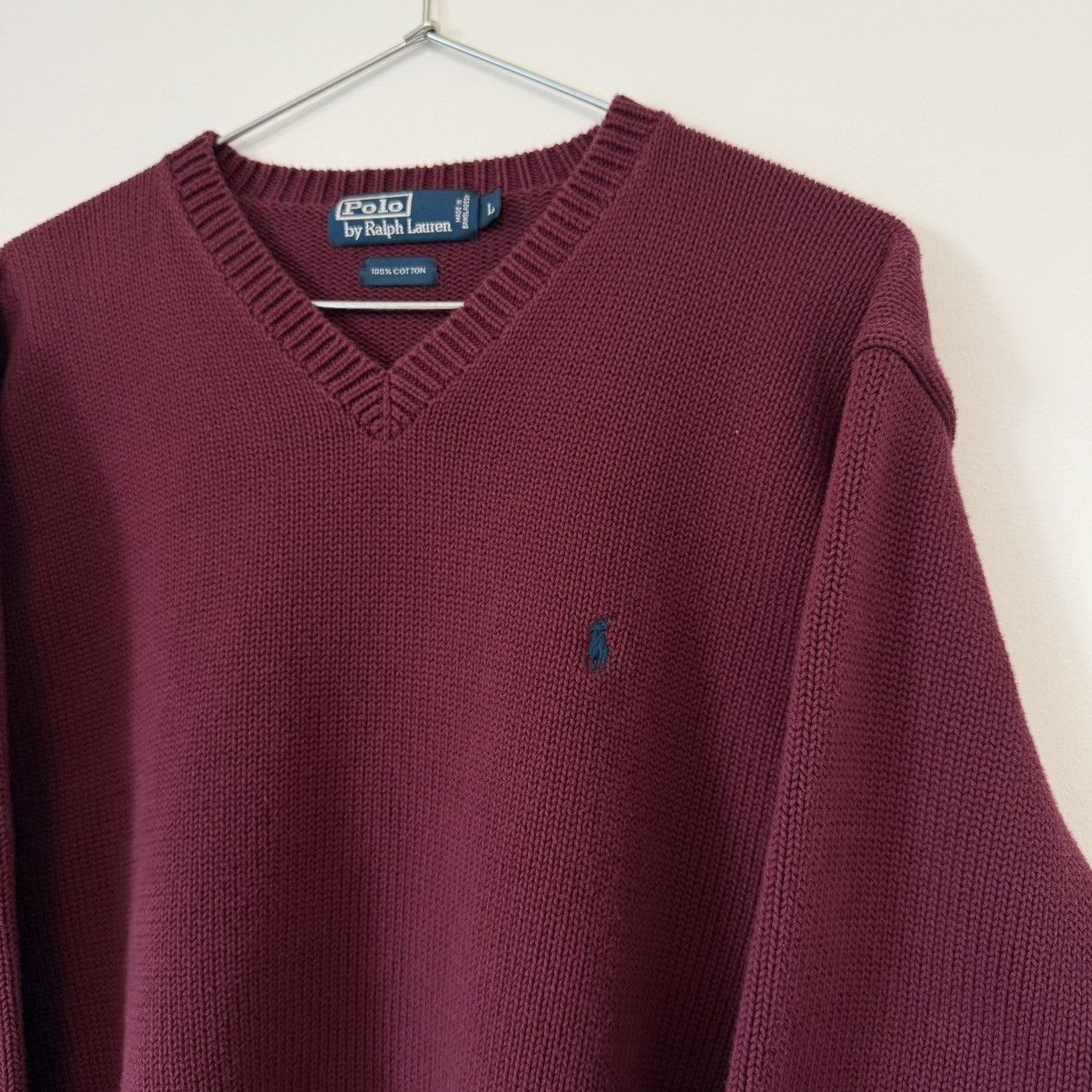 Polo Ralph Lauren Vtg 1990s Polo Ralph Lauren Pony Knit Sweater Wine Red Size US L / EU 52-54 / 3 - 4 Thumbnail